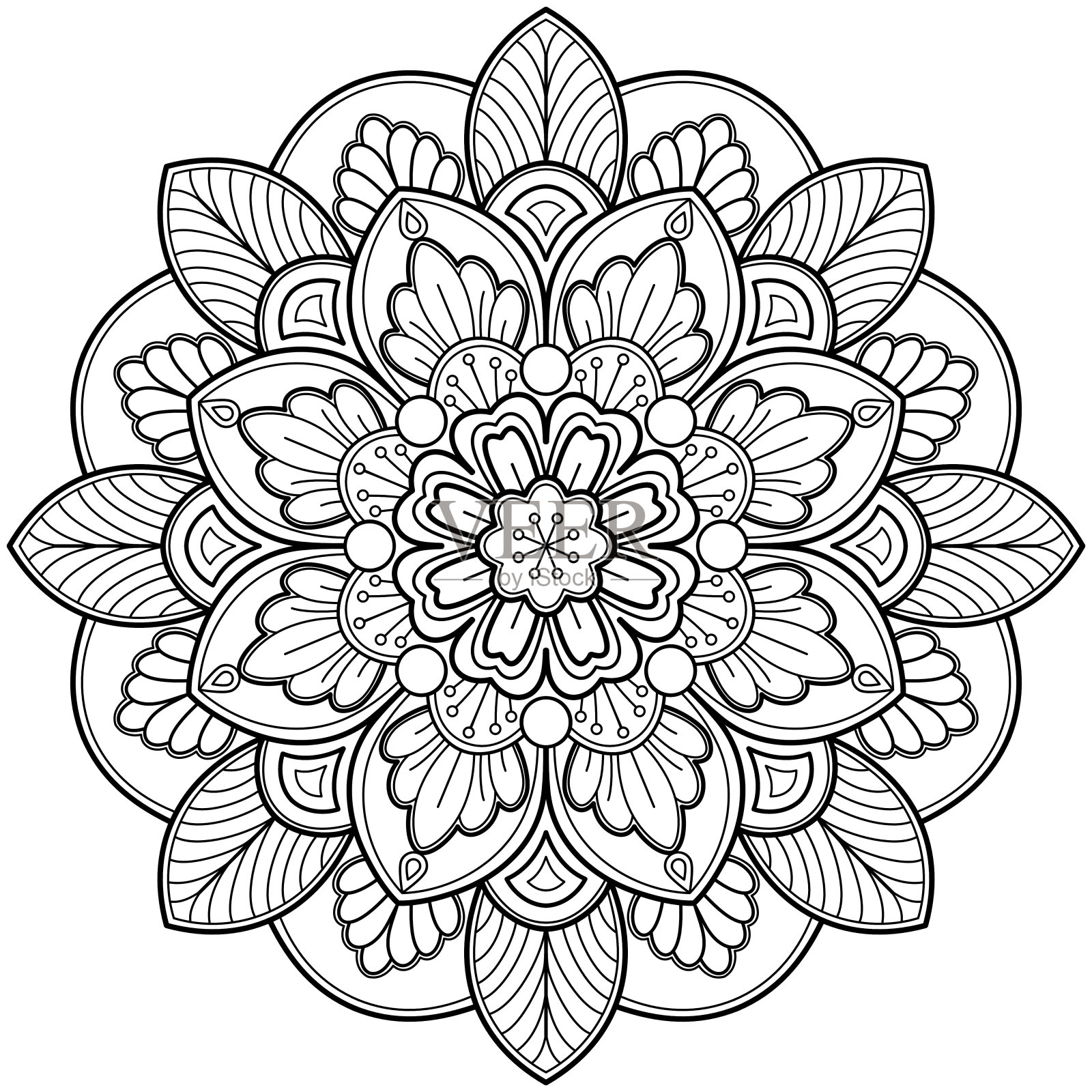 曼荼罗着色书艺术，墙纸设计，瓷砖图案，衬衫，贺卡，贴纸，花边图案和纹身。室内装饰设计。向量民族东方圆点缀。背景插画图片素材