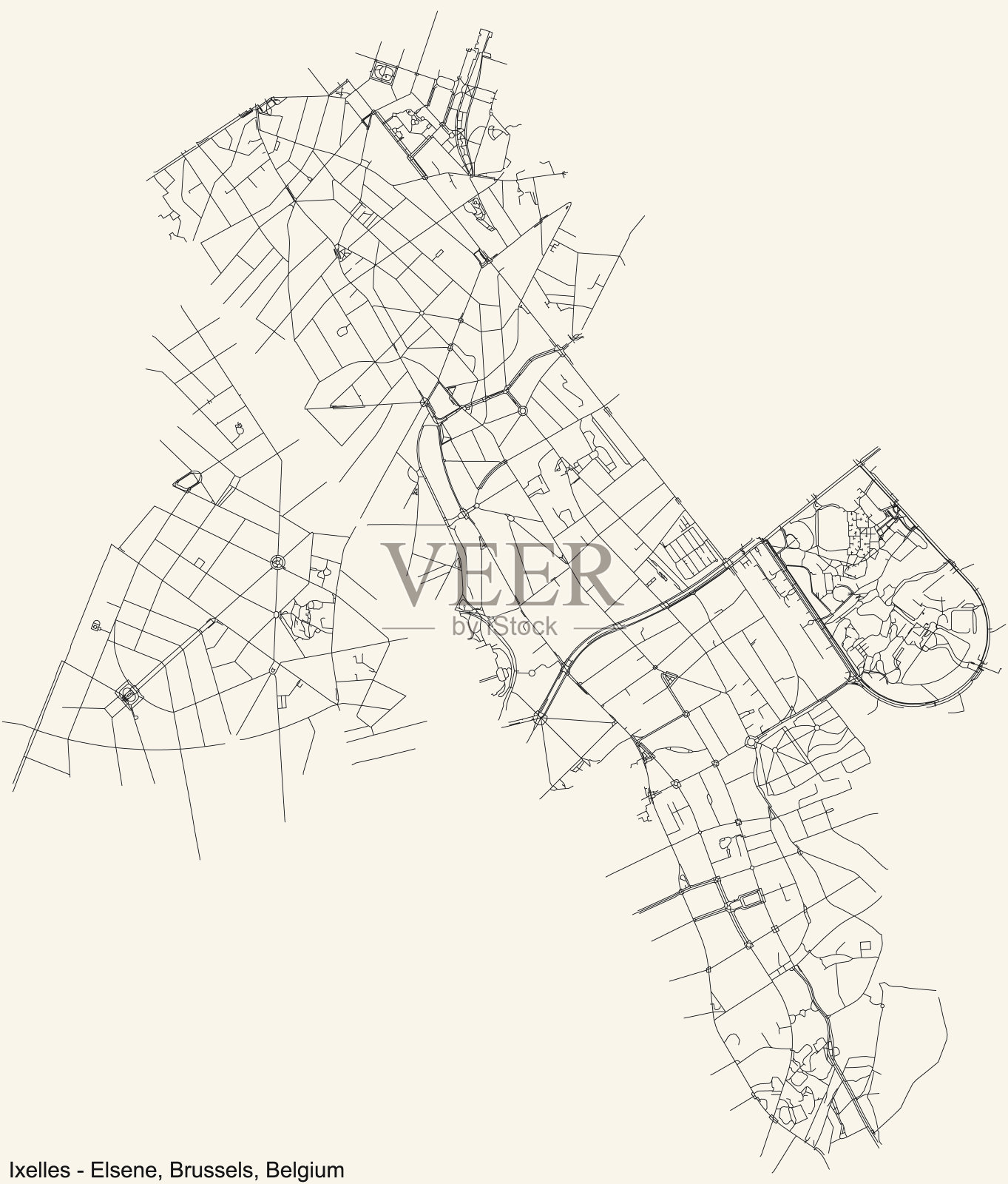 比利时布鲁塞尔Ixelles (Elsene)市街道道路图插画图片素材