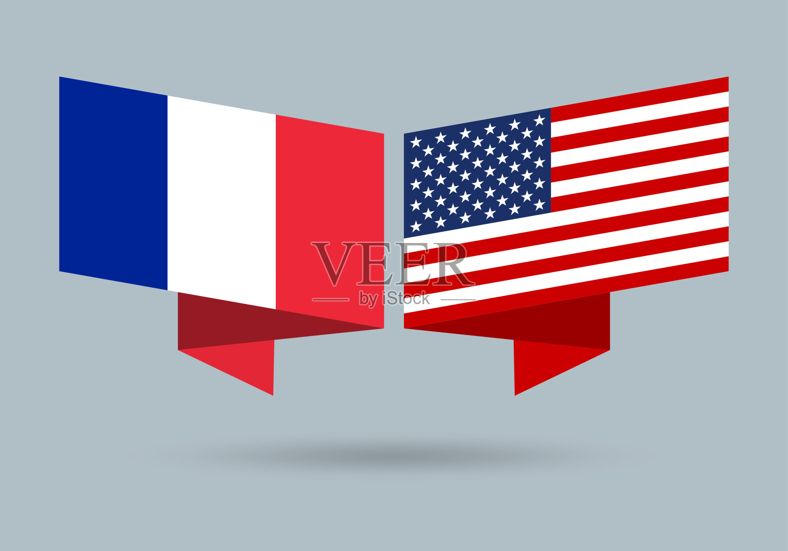 法国和美国国旗。美国和法国的国家象征。矢量插图。插画图片素材