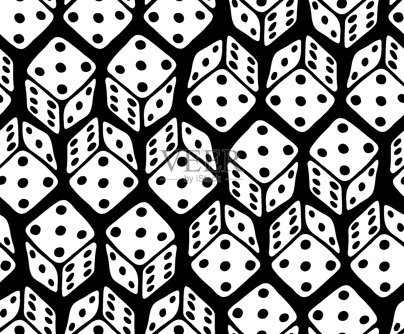 有趣的无缝模式与骰子的棋盘游戏，玩立方体手绘涂鸦风格。插画图片素材