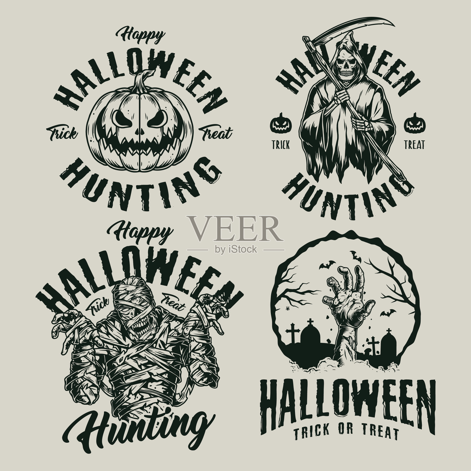 万圣节之夜复古徽章插画图片素材