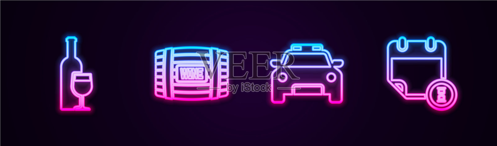 用玻璃木桶装行酒瓶插画图片素材