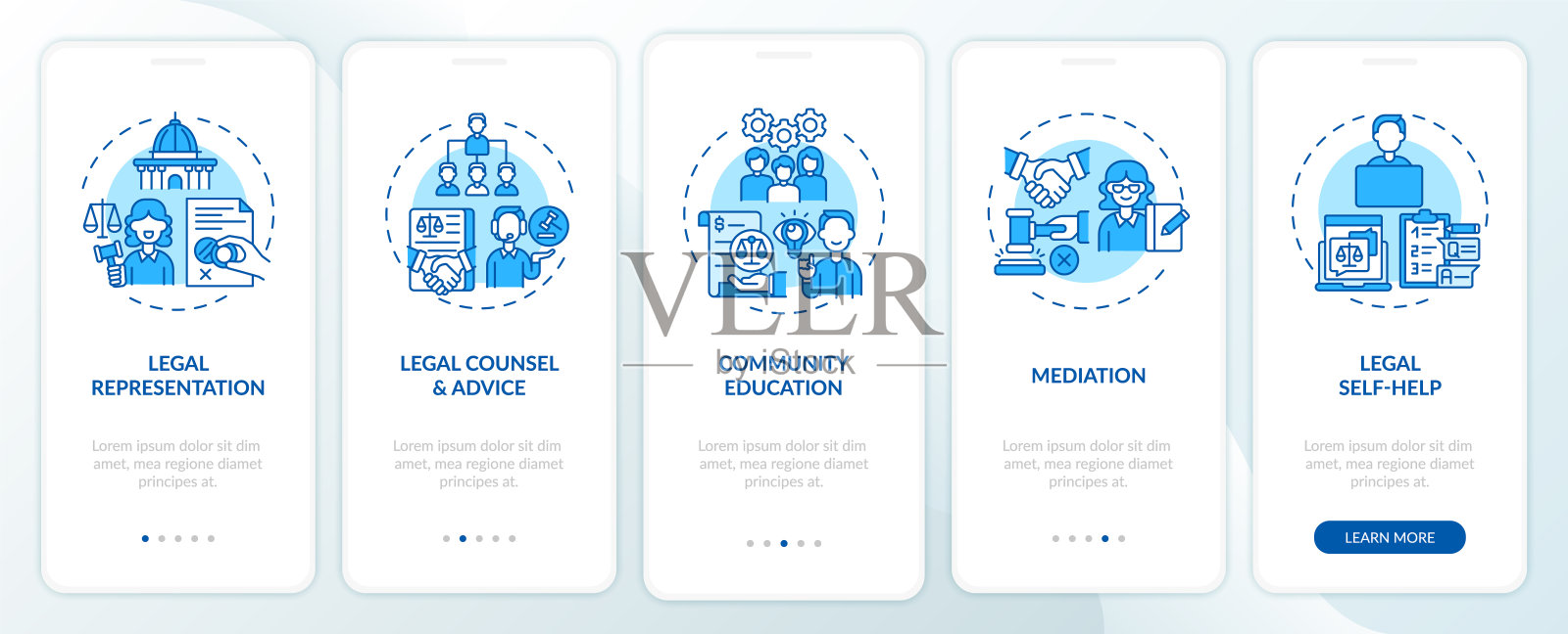 法律服务类别的手机应用页面屏幕上的概念插画图片素材