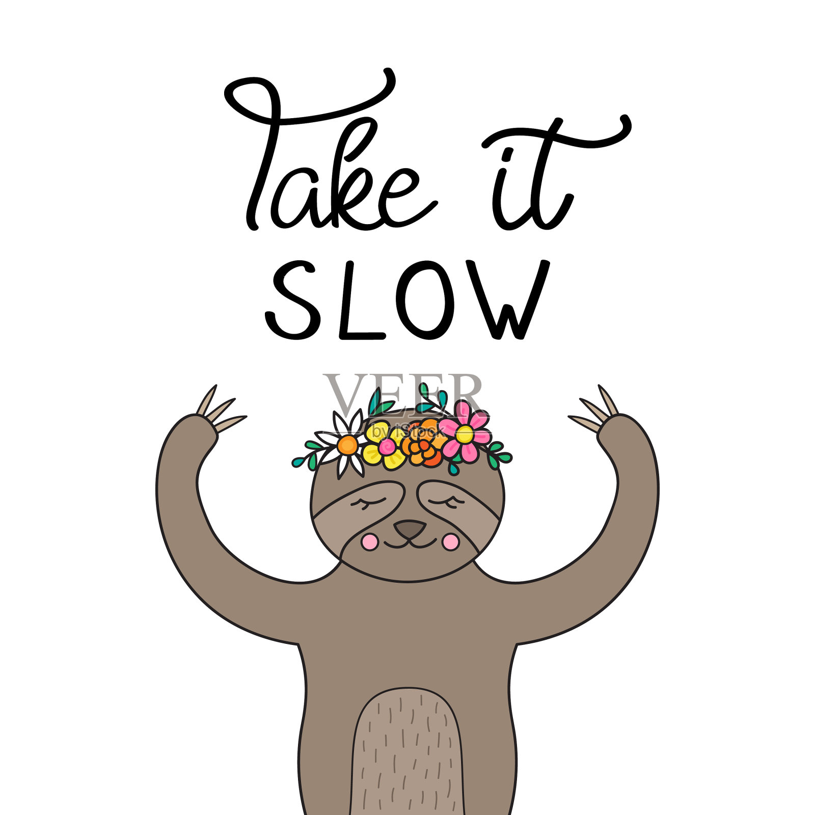 慢慢来，可爱的树懒插画图片素材