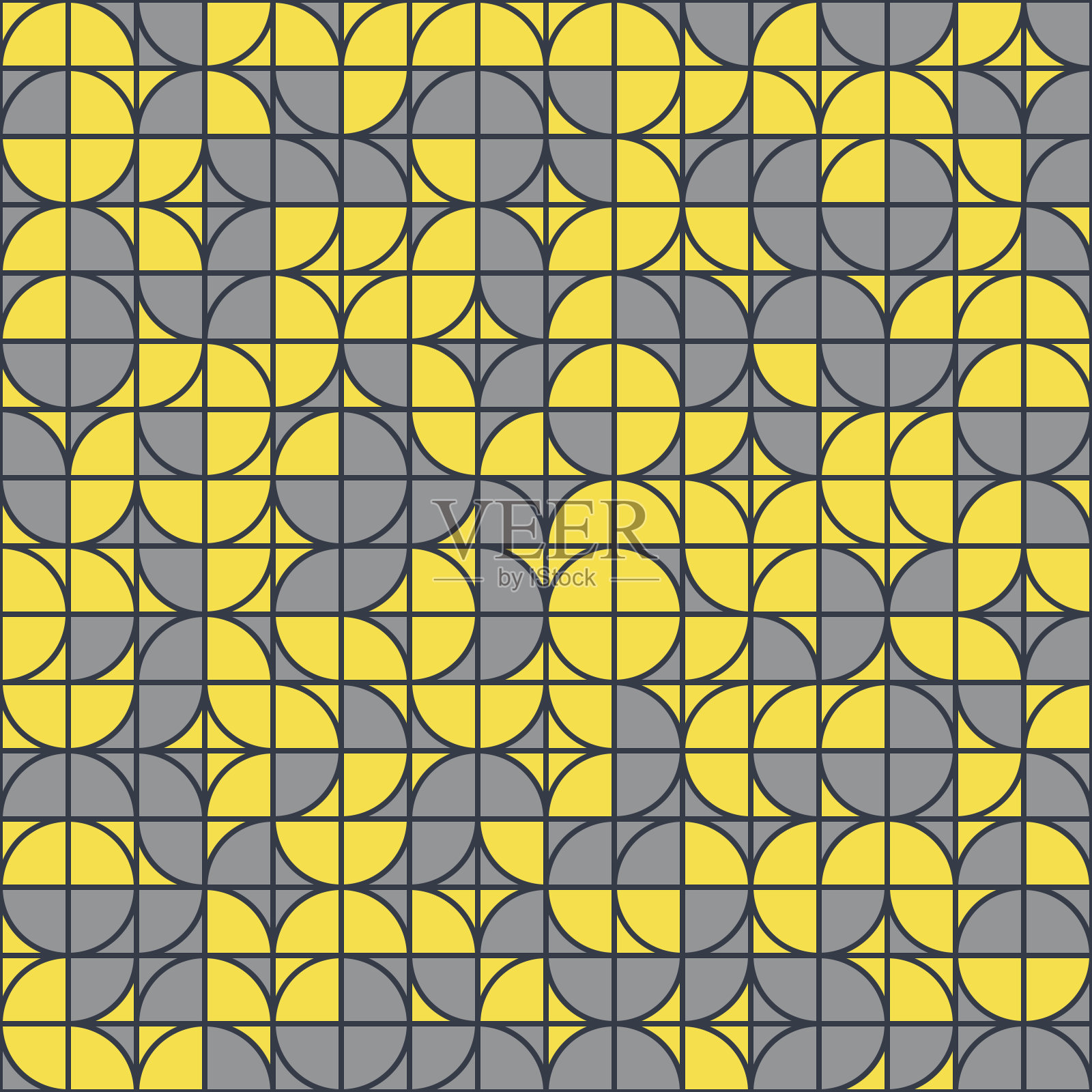 时尚的黄色和灰色几何元素与细黑色线无缝模式。抽象矢量插图易于编辑和自定义。Eps10插画图片素材