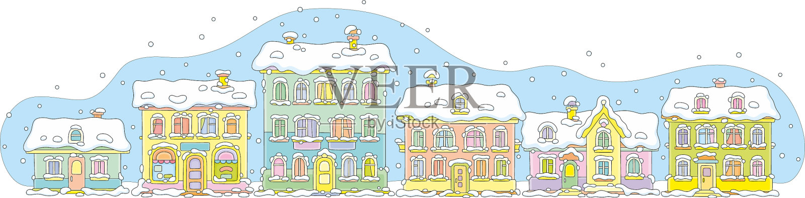 五颜六色的玩具房子覆盖着雪设计元素图片