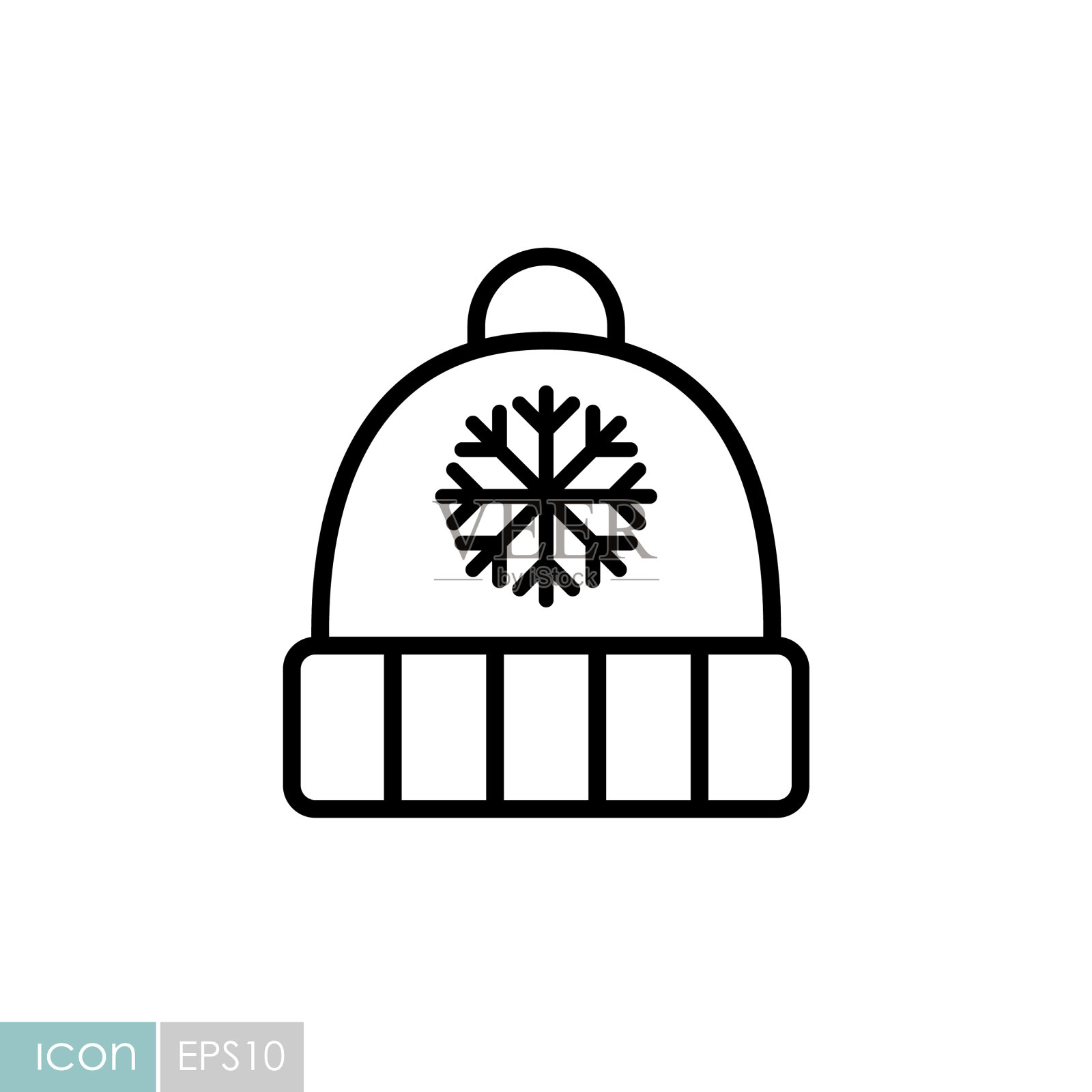 冬季帽子帽与雪花和绒球图标图标素材