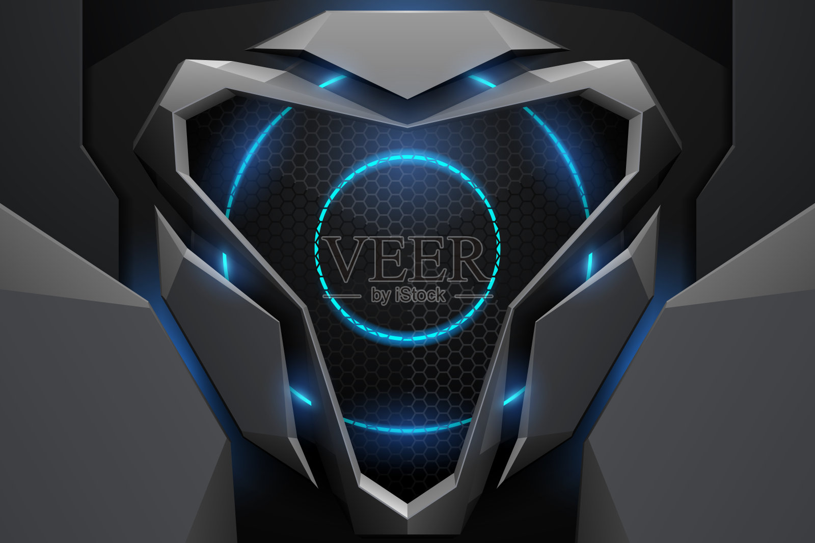 抽象金属工艺背景与蓝色灯光效果插画图片素材