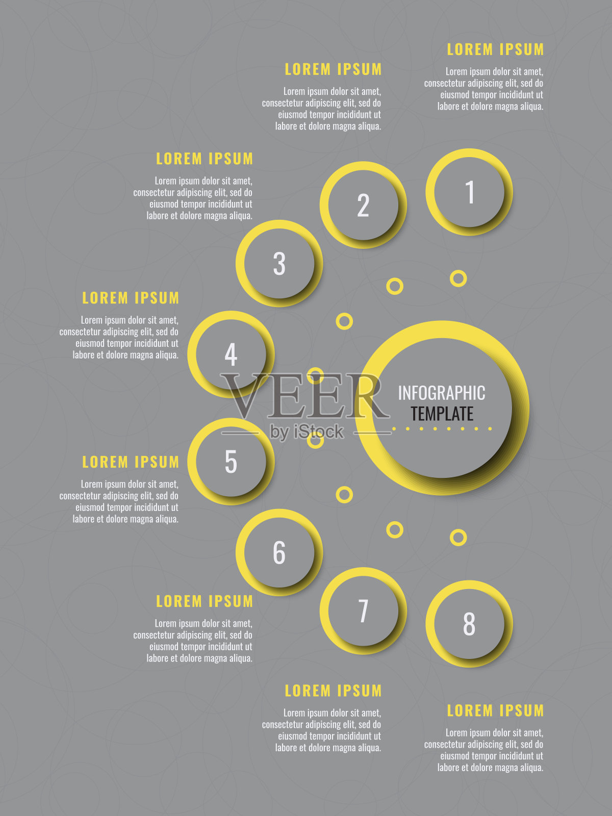 八步垂直信息图模板上的灰色背景。使用文本框的现代业务数据可视化。矢量插图易于编辑和自定义。每股收益10插画图片素材