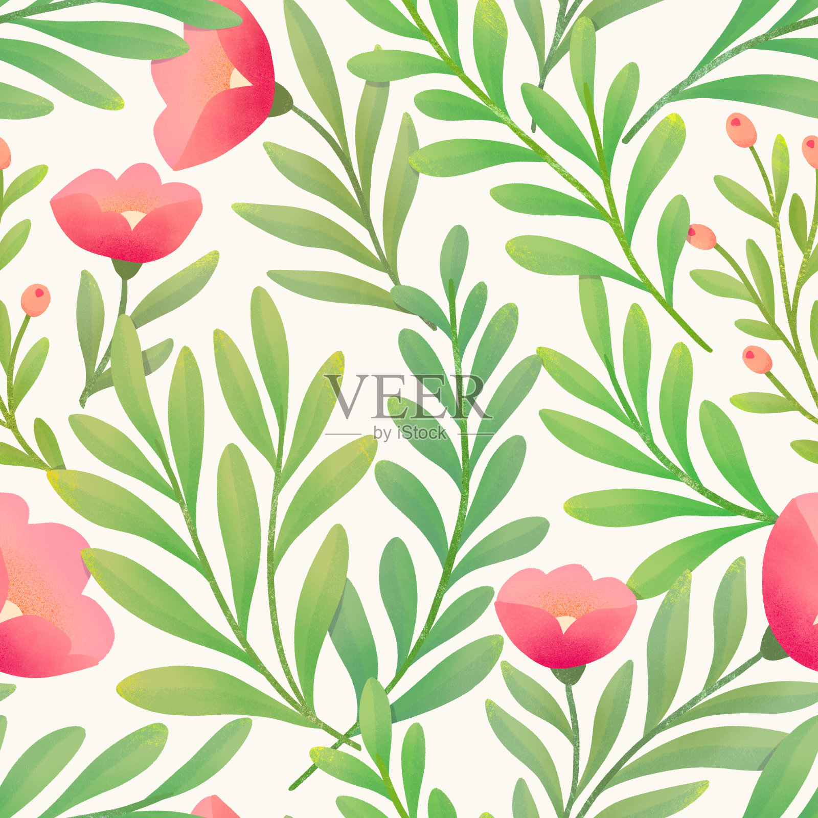 可爱的花朵无缝图案与蝴蝶。五颜六色的鲜花的背景。时尚印花，墙纸或织物的时尚重复纹理。插画图片素材