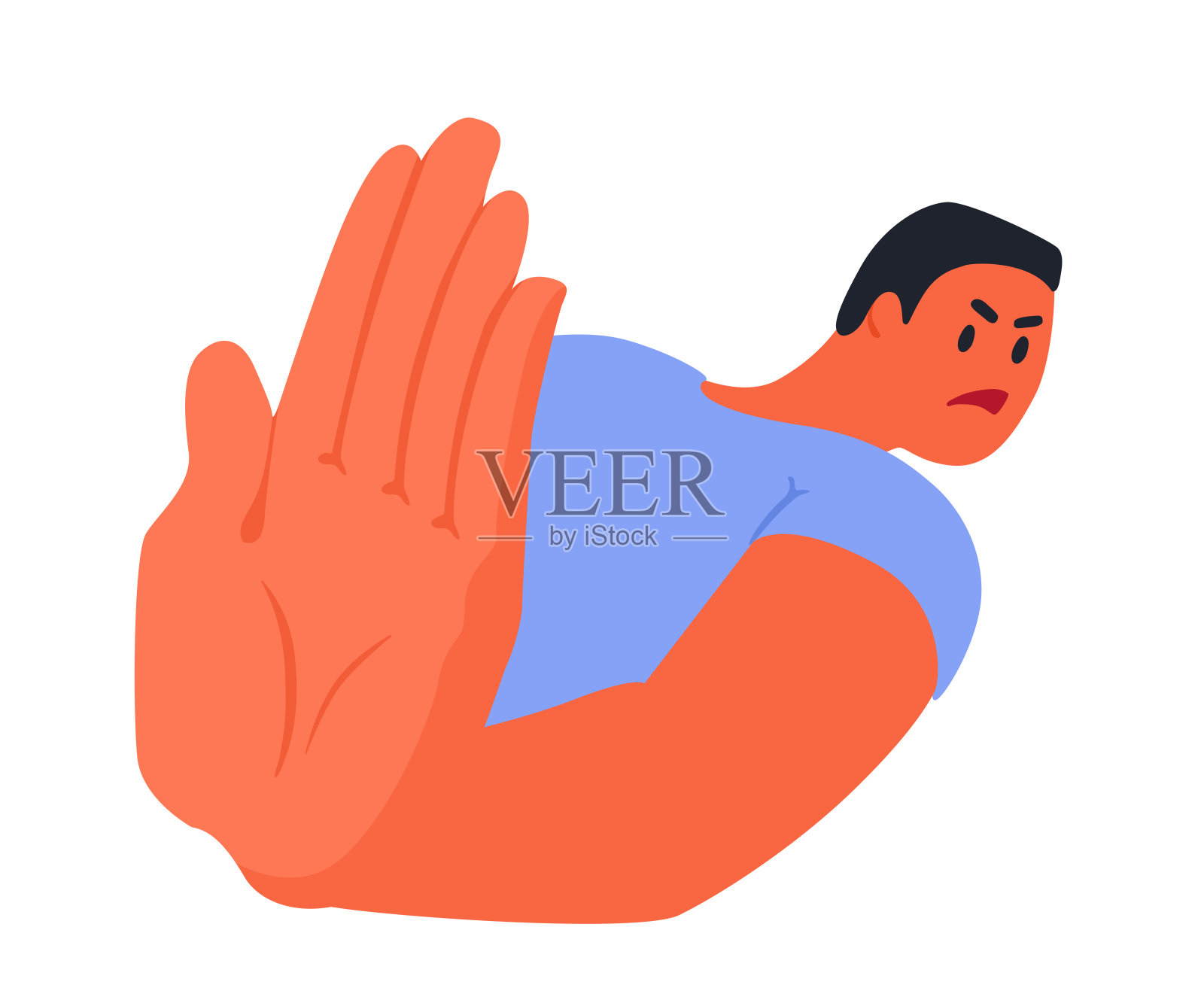 一个男人用手掌做一个停止的手势。一个男孩不同意，否认，拒绝。设计元素图片