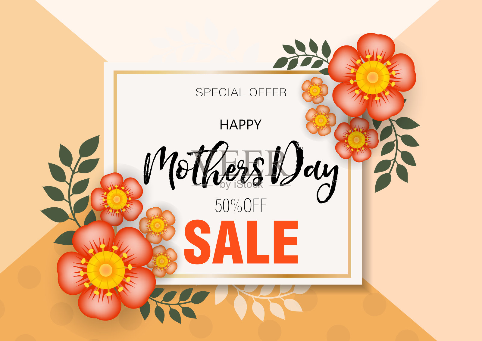 母亲节贺卡与鲜花，折扣促销海报，促销。您的设计的Spring模板。矢量图插画图片素材