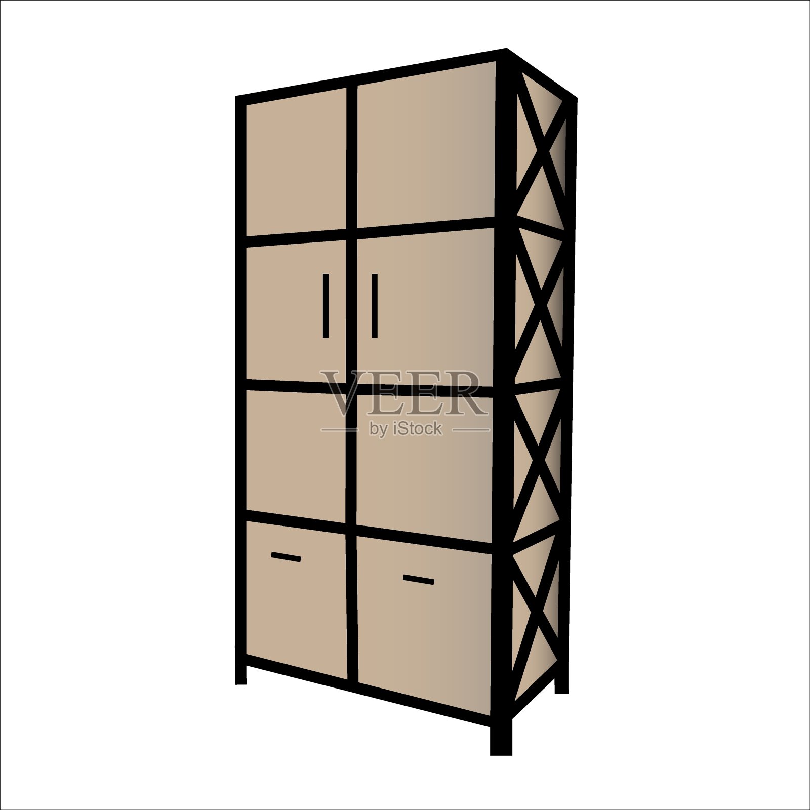 阁楼风格衣橱孤立在白色背景。矢量插图。木制的，有金属框架。插画图片素材