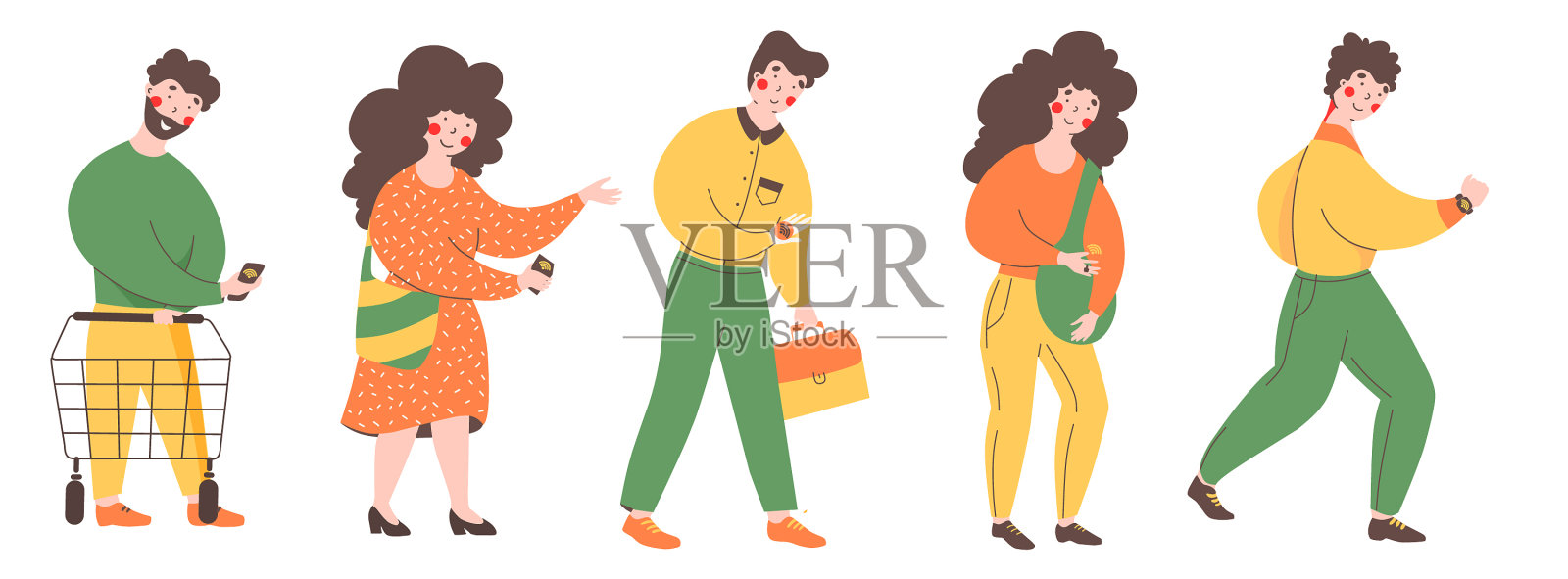 非接触式NFC支付电子排队卡通插画图片素材