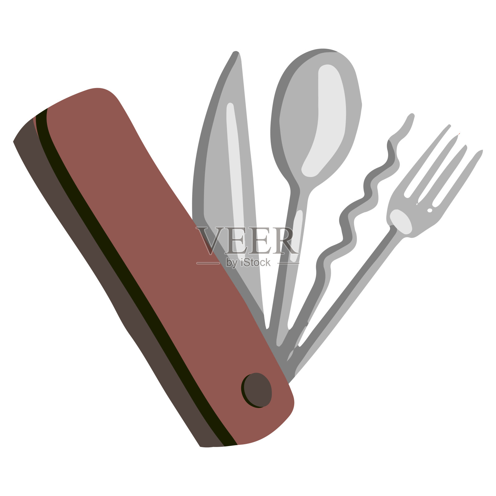 瑞士刀，户外探险，露营装备，徒步旅行工具。手绘矢量涂鸦插图。彩色卡通剪贴画孤立在白色。单元素设计打印，装饰，卡片，贴纸设计元素图片