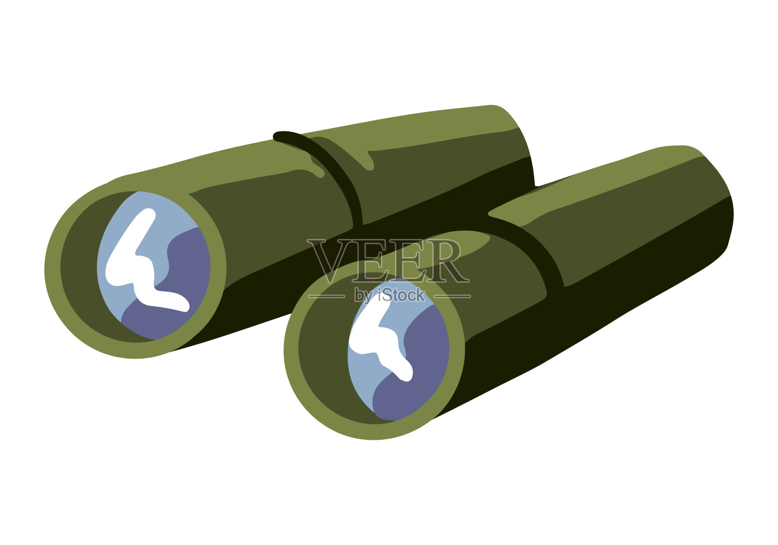 双目，徒步旅行，侦察，狩猎，户外探险，探险。手绘矢量涂鸦插图。彩色卡通剪贴画孤立在白色。元件用于设计、印刷、制卡、不干胶。设计元素图片