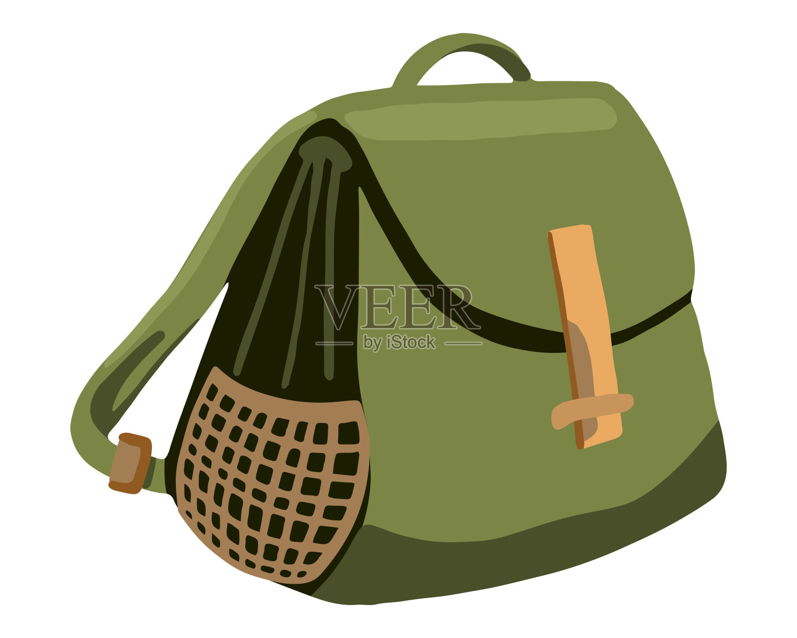 紧凑的背包。旅行包、户外探险、旅游、徒步旅行。手绘矢量插图。彩色的剪贴画孤立在白色。卡通风格的画。设计、印刷、卡片、贴纸。插画图片素材