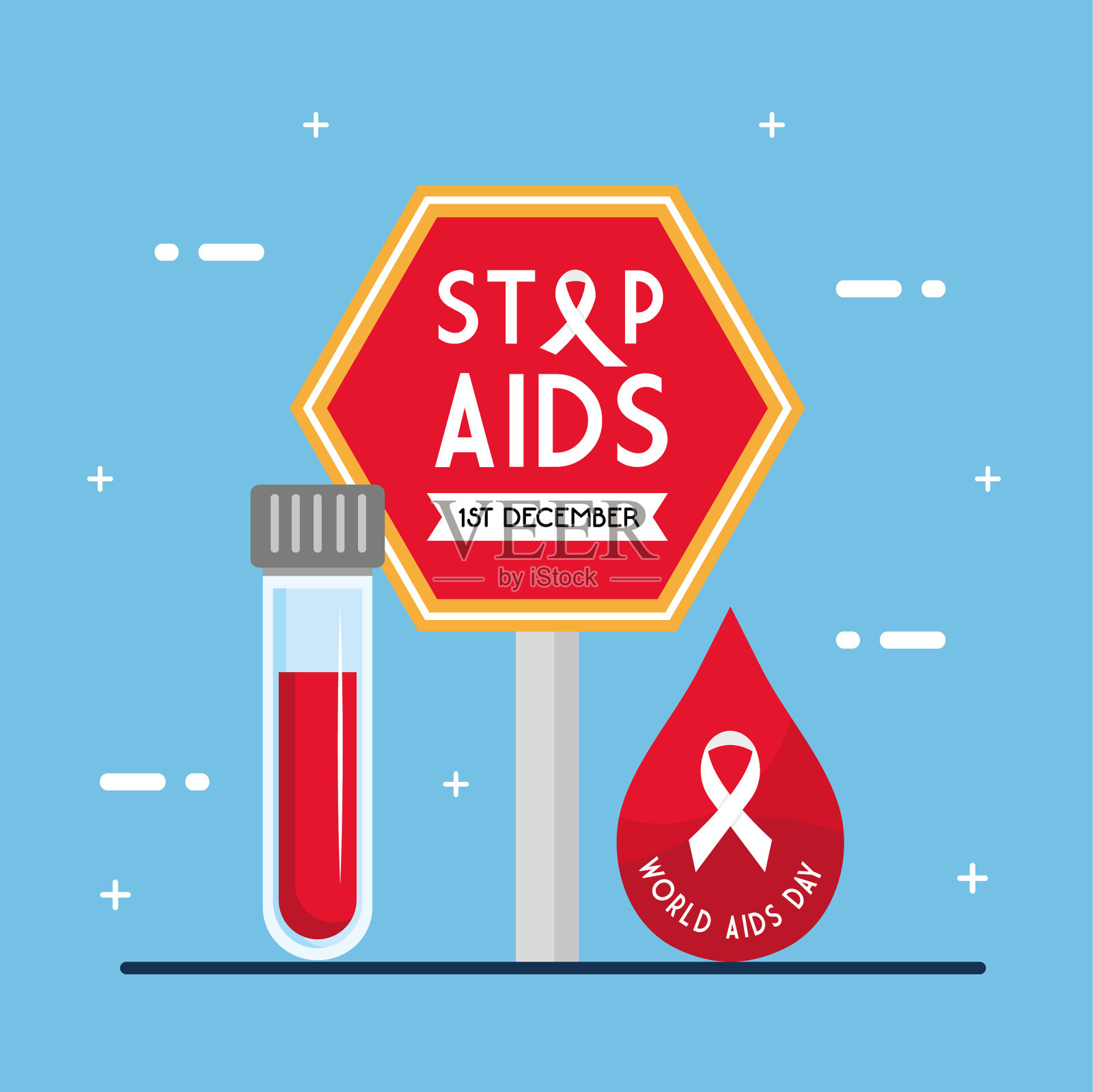 制止艾滋病用丝带在路牌上tube和drop插画图片素材