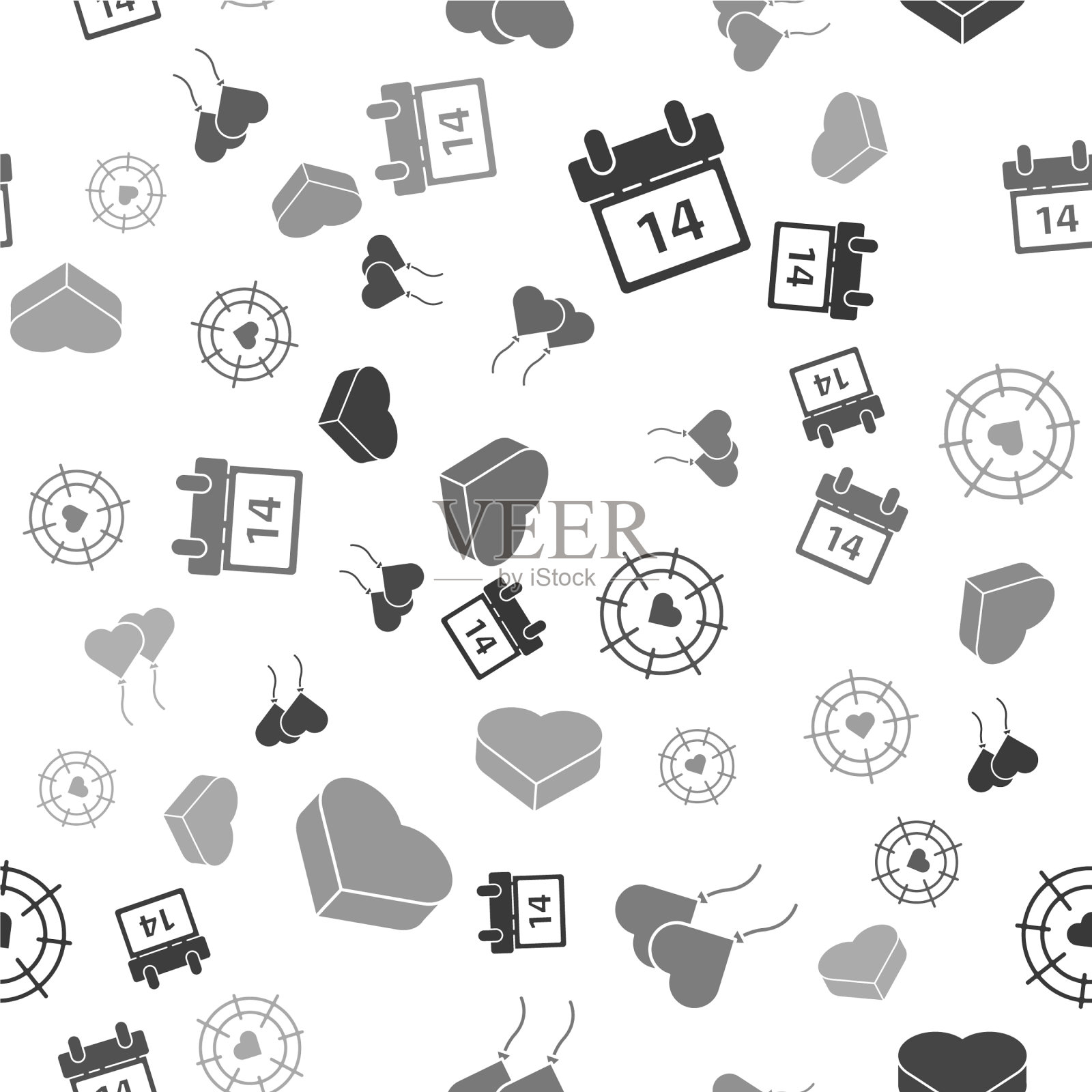 设定日历与2月14日气球的形式图标素材