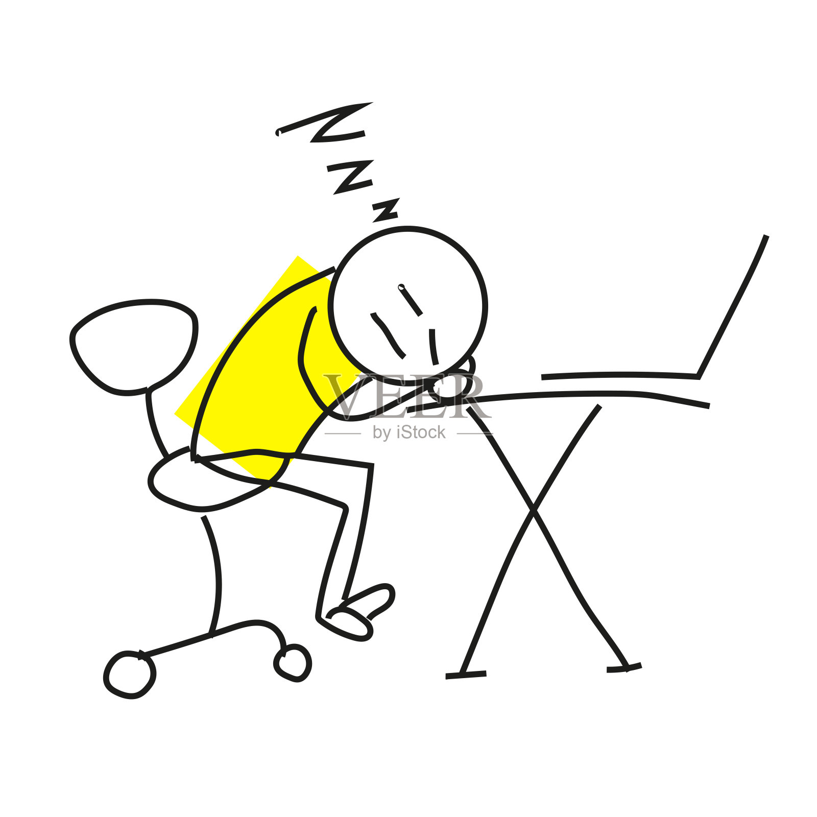 疲惫的棍棒工人在工作场所睡着了。插画图片素材