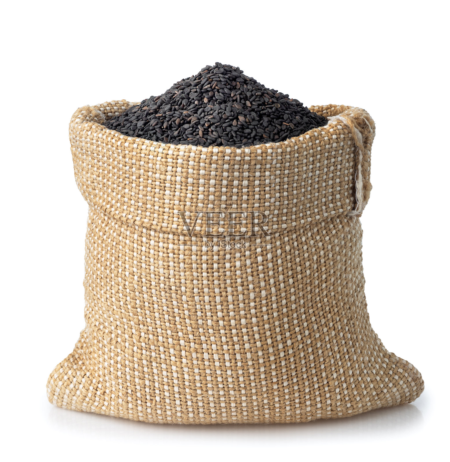 黑芝麻用粗麻袋隔离照片摄影图片