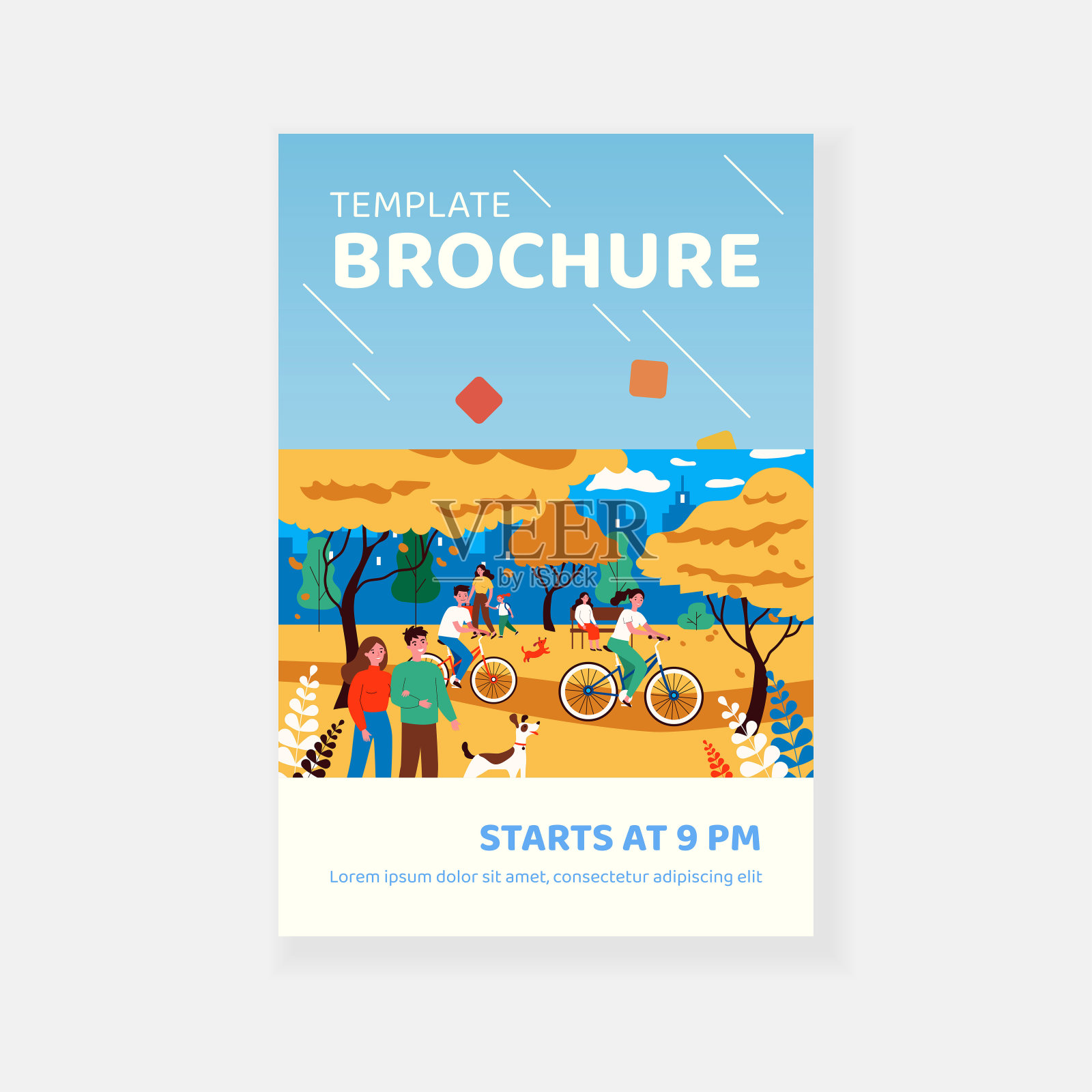 快乐的人们在城市公园里散步设计模板素材