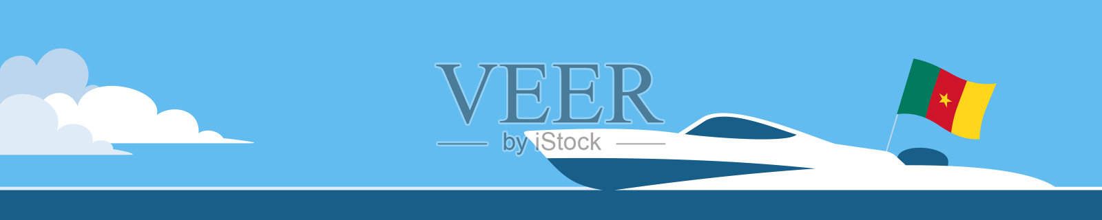 挂喀麦隆国旗的摩托艇插画图片素材