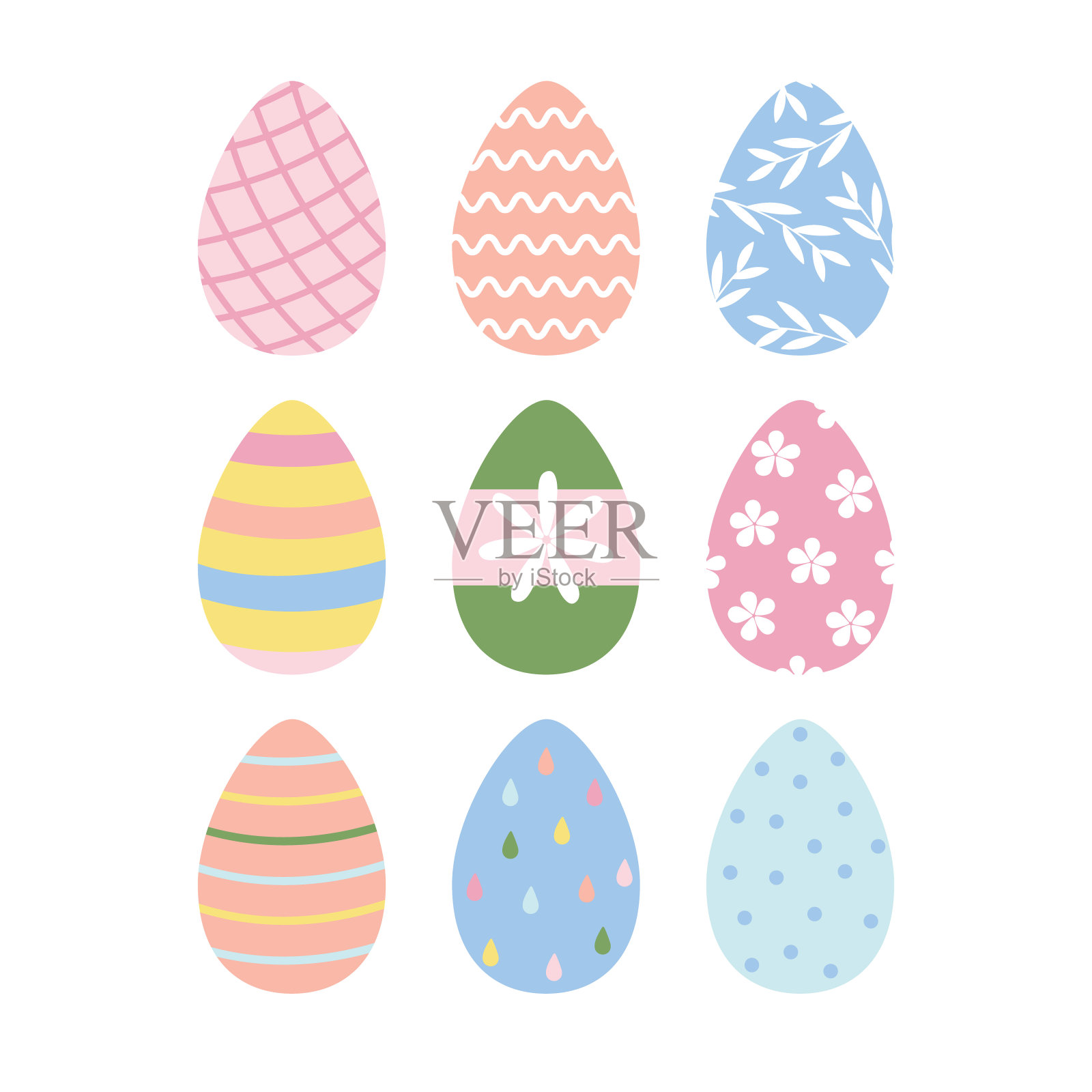 彩色复活节彩蛋套装插画图片素材