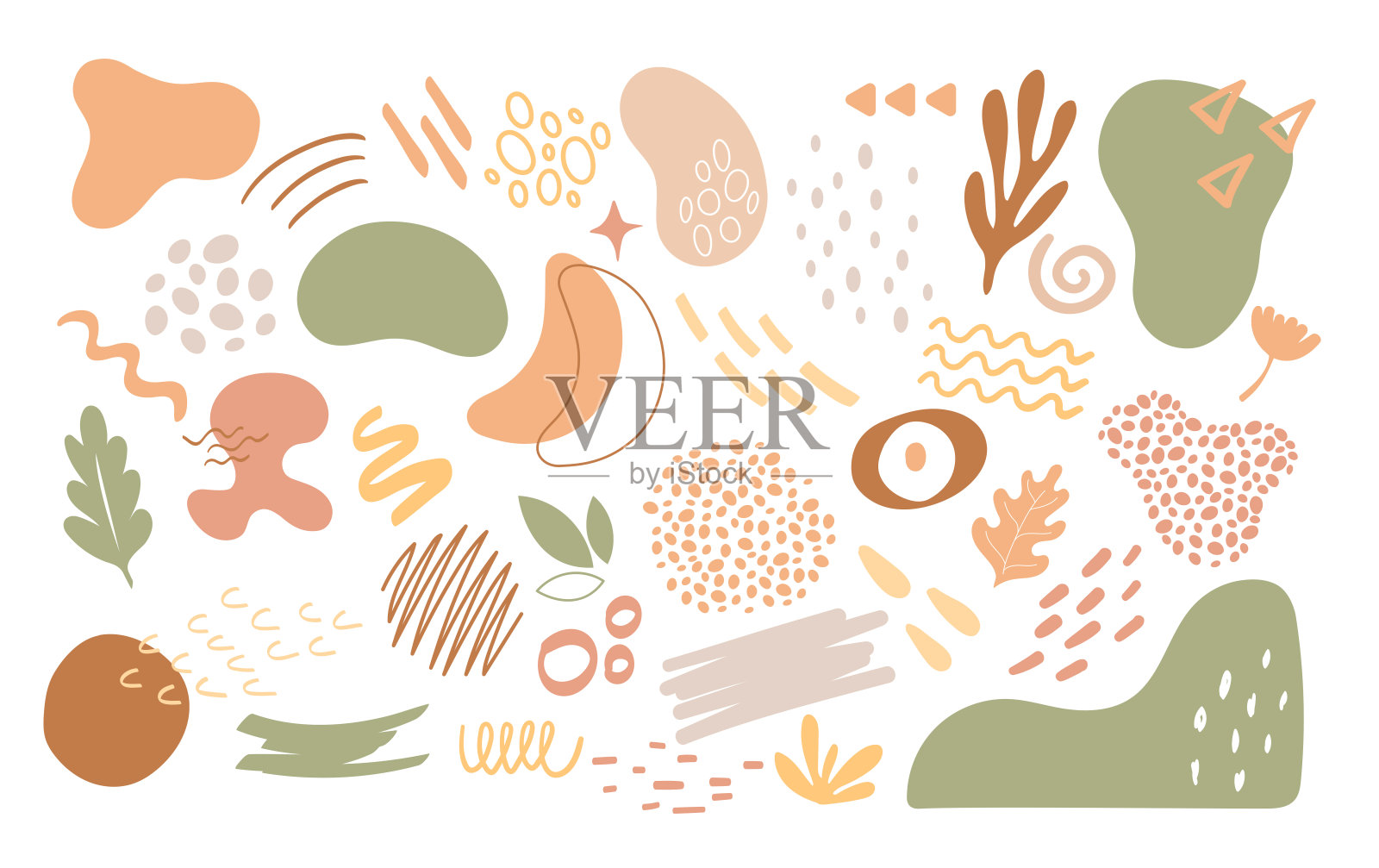 抽象自然有机几何形状集，时尚裁剪花卉元素集插画图片素材