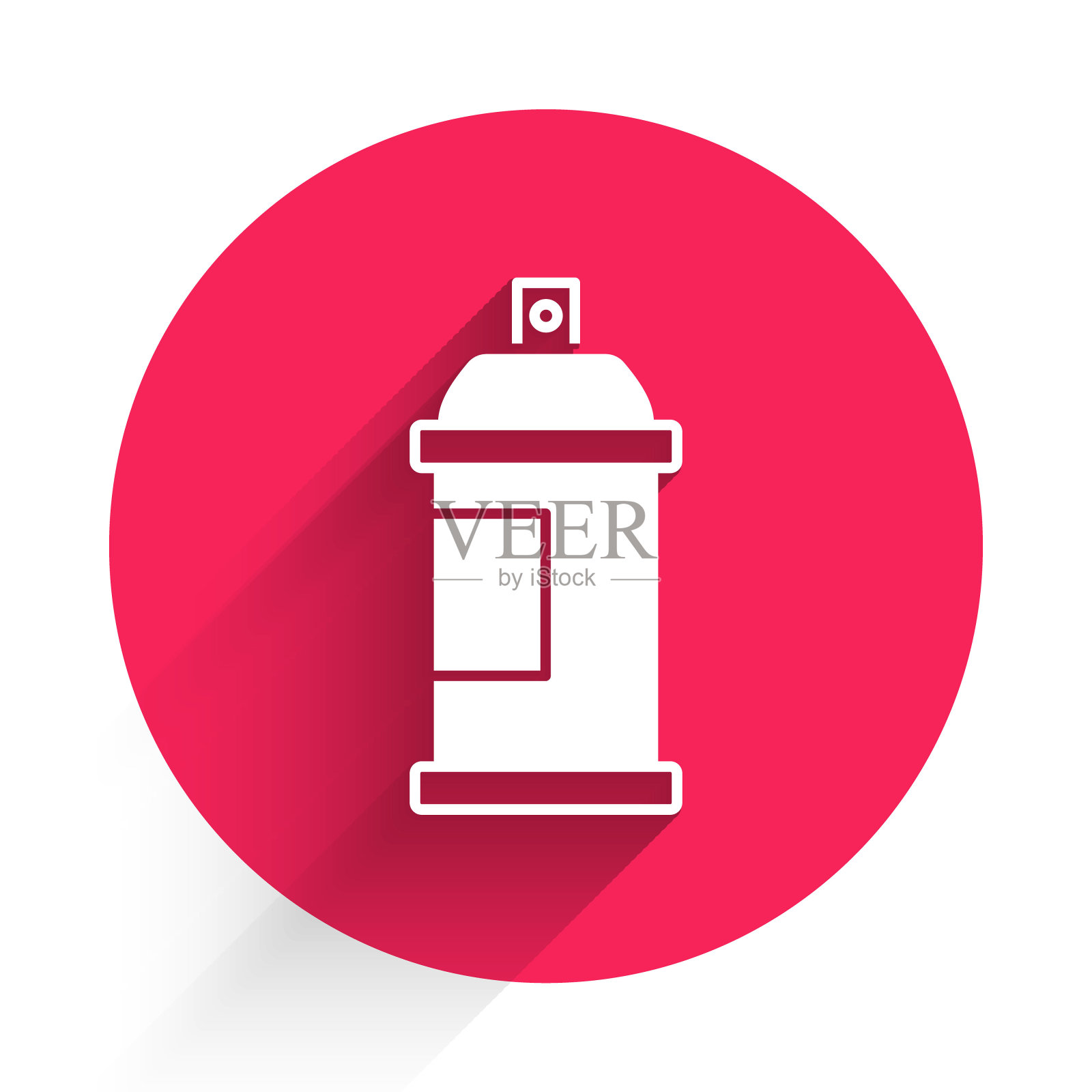 白色喷漆，图标孤立，阴影长。红色圆圈按钮。向量插画图片素材