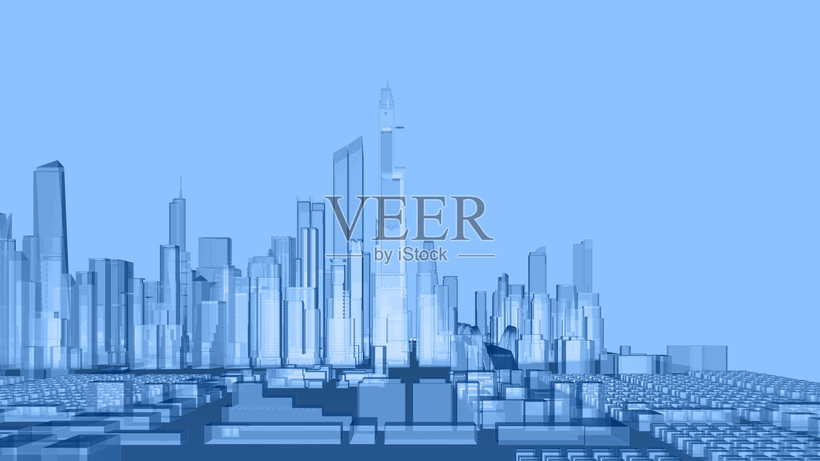 简单的全景抽象透明低聚城市照片摄影图片