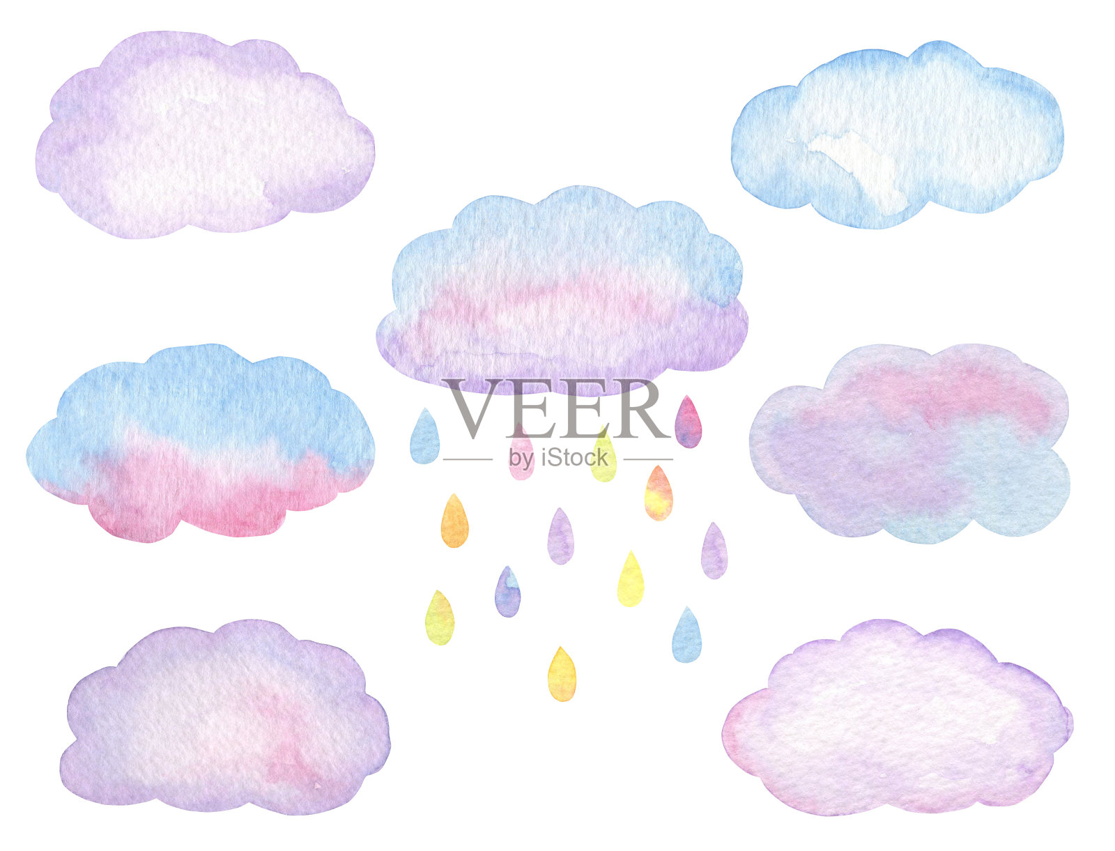 水彩云组插画图片素材