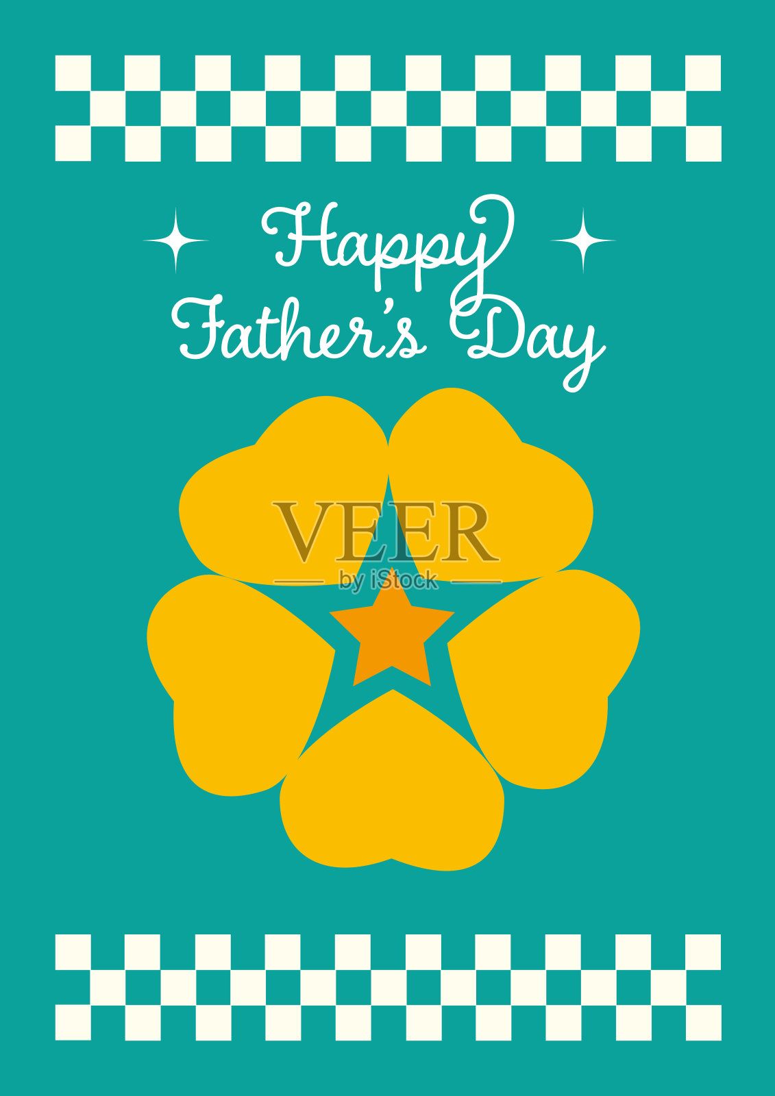 “父亲节快乐”黄花薄荷蓝背景贺卡插画图片素材