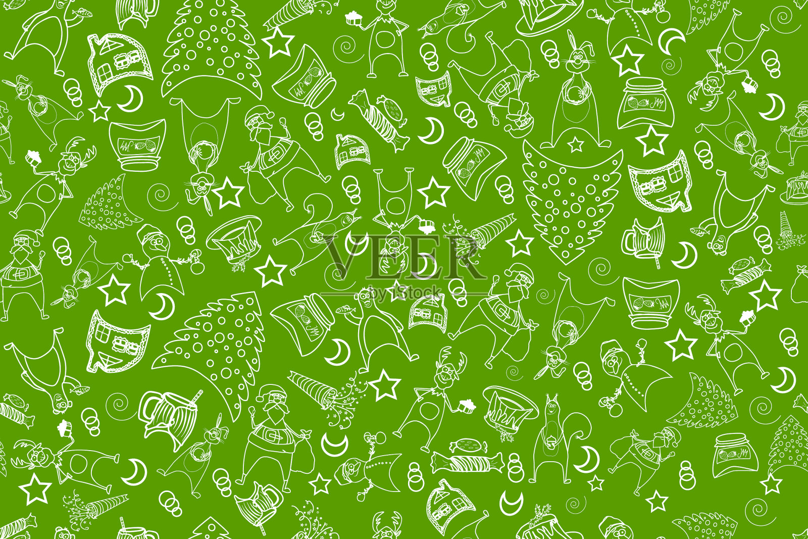 圣诞无缝图案上的绿色背景插画图片素材