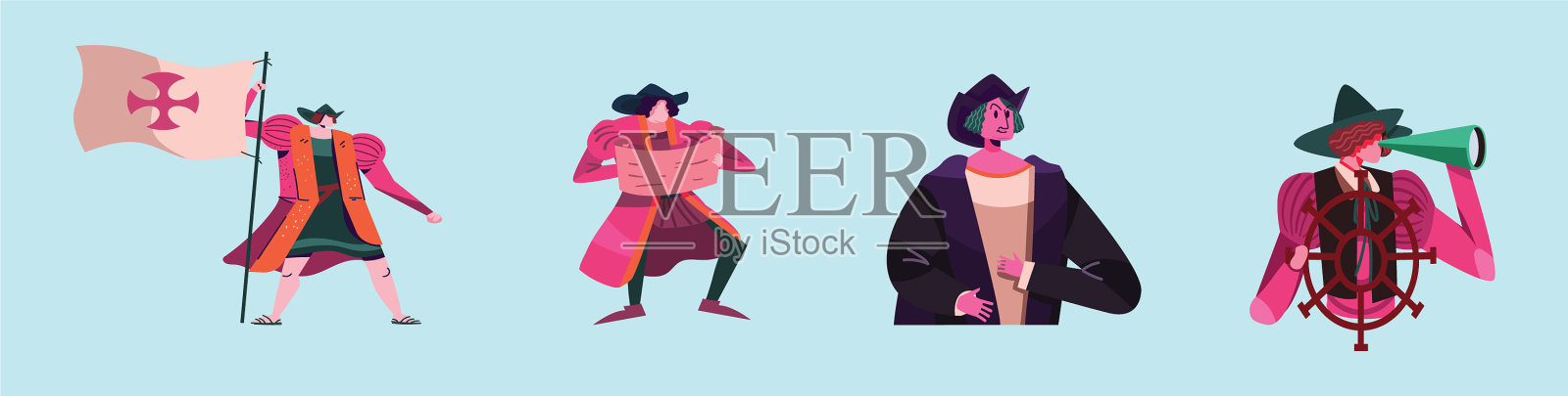 设定快乐哥伦布卡通设计模板插画图片素材