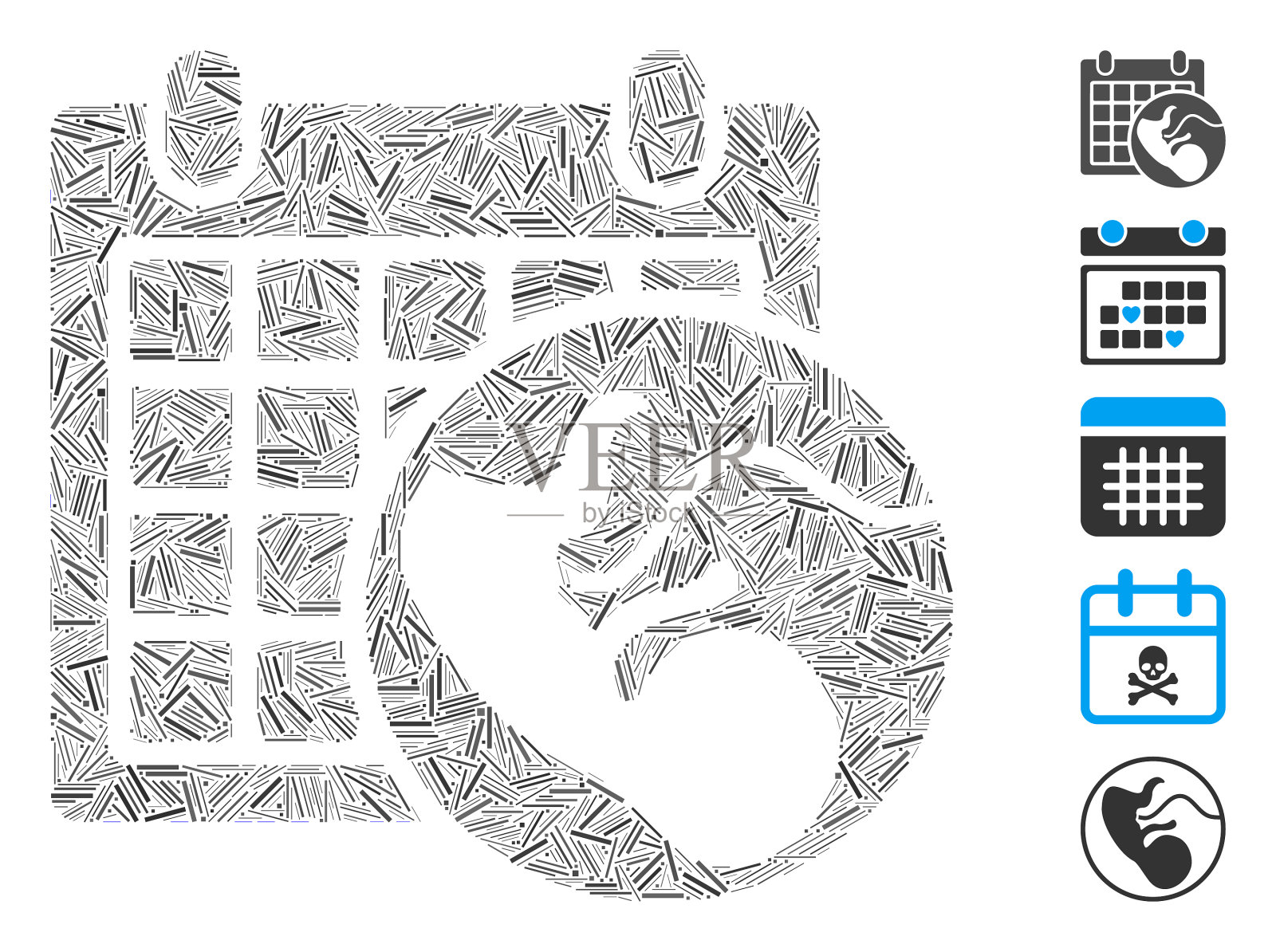 孵化马赛克胚胎日历图标插画图片素材