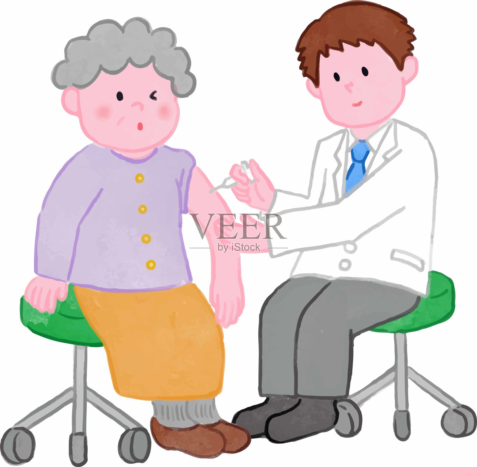 医生为悸动的老年妇女接种疫苗插画图片素材