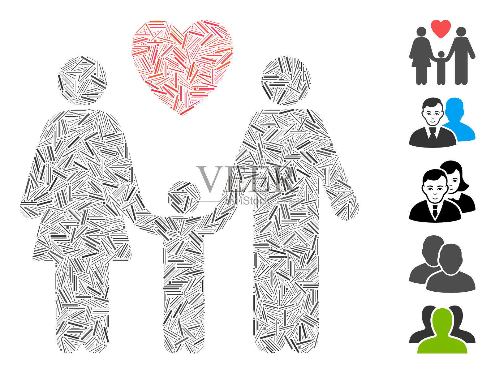 线马赛克家庭爱的图标插画图片素材