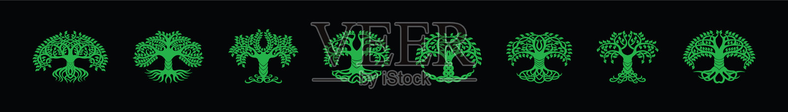 在各种模型设计中设置有根的树插画图片素材