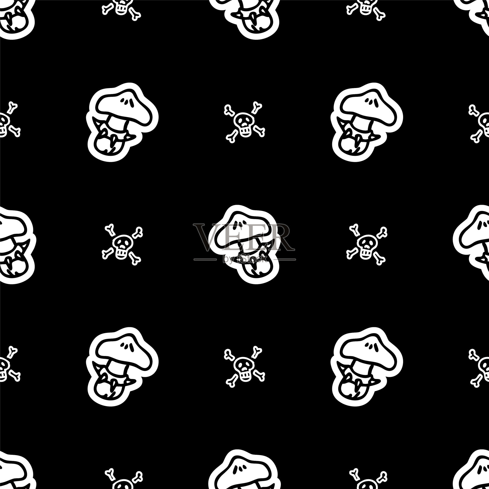 可爱的朋克摇滚webcap蘑菇单色线条艺术插画图片素材