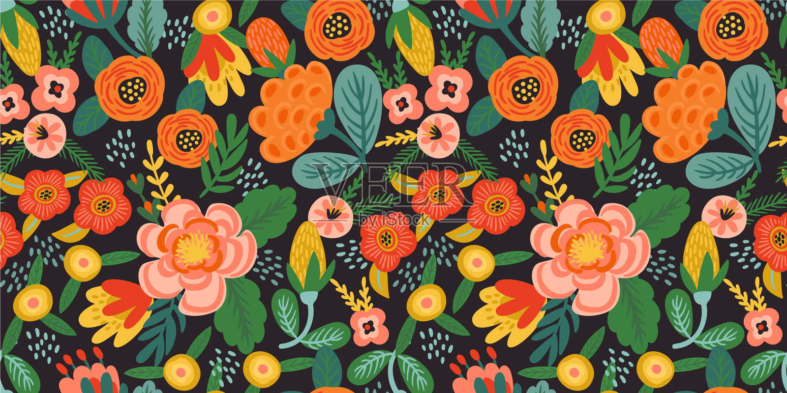 民间花卉无缝图案现代抽象插画图片素材