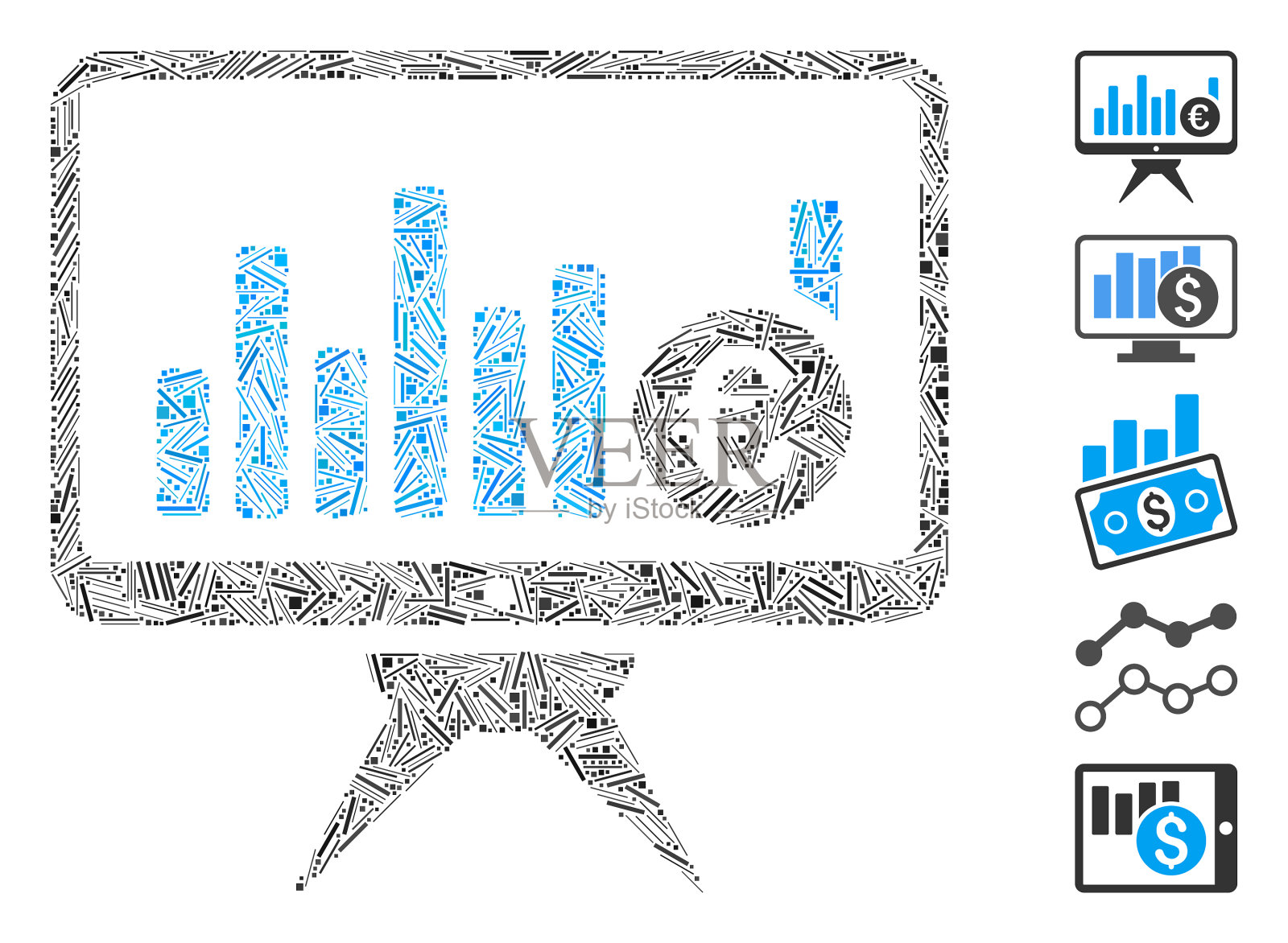 线条拼贴条形图监控图标插画图片素材