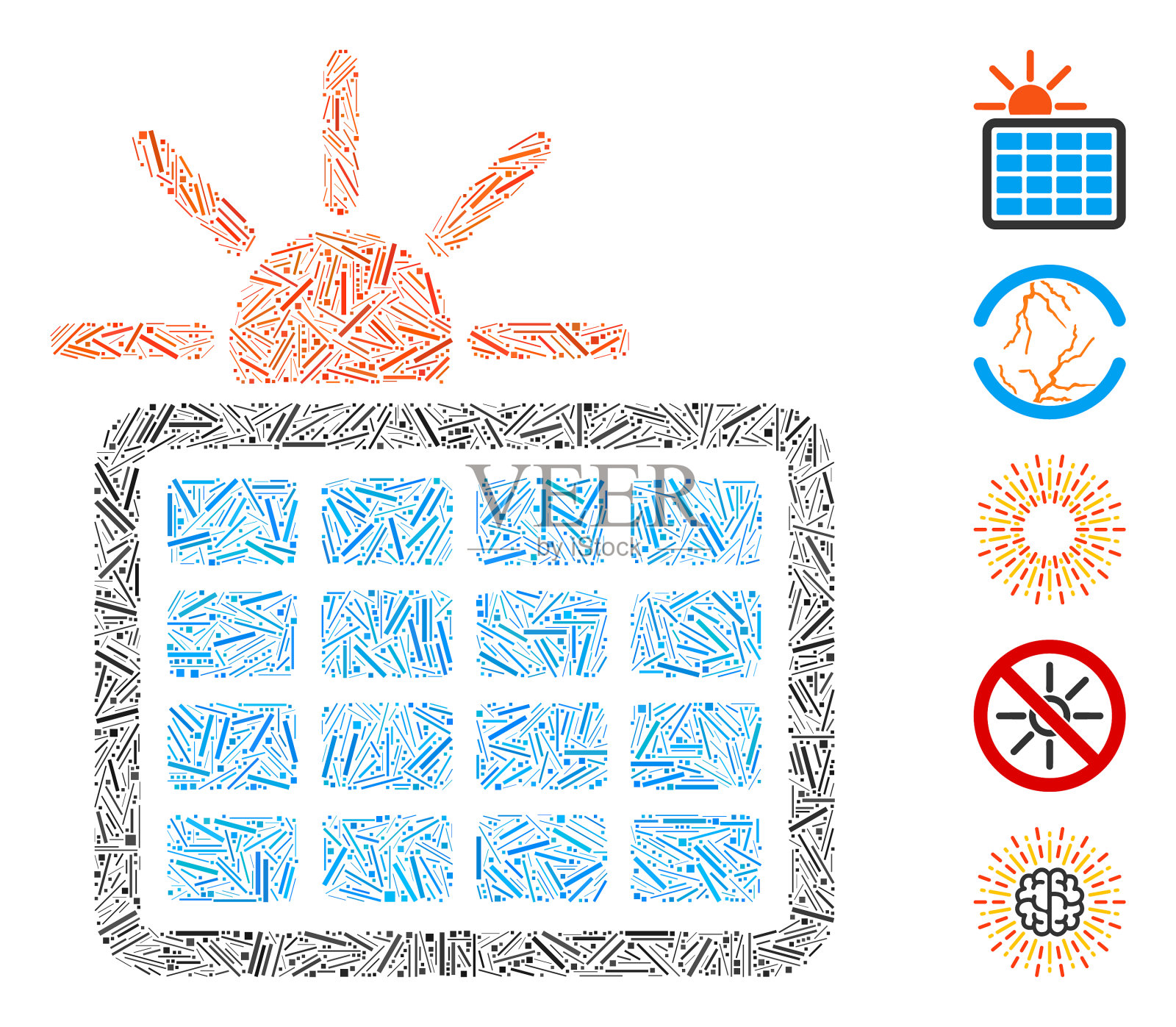 Hatch拼贴太阳能图标插画图片素材