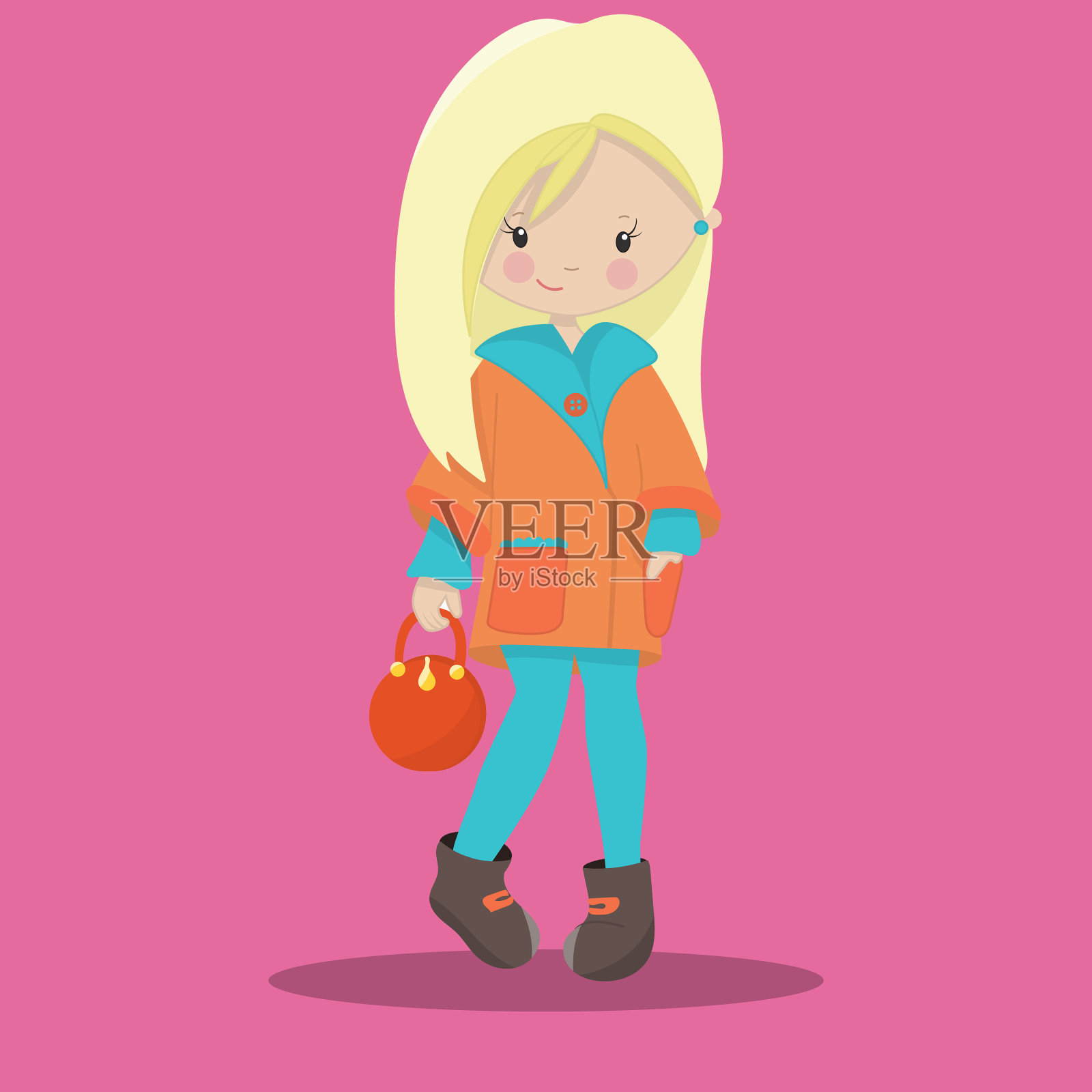 时尚女孩金发橙02插画图片素材