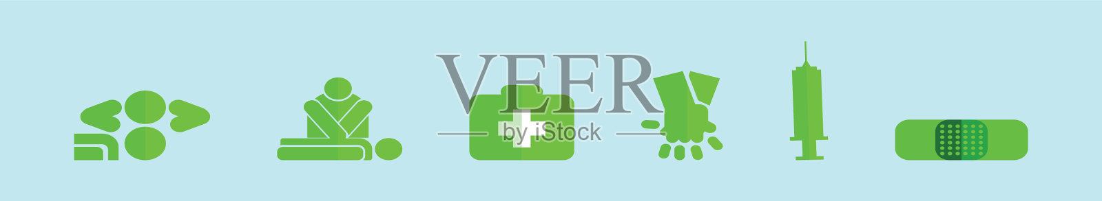 设置心肺复苏和医疗卡通图标设计插画图片素材