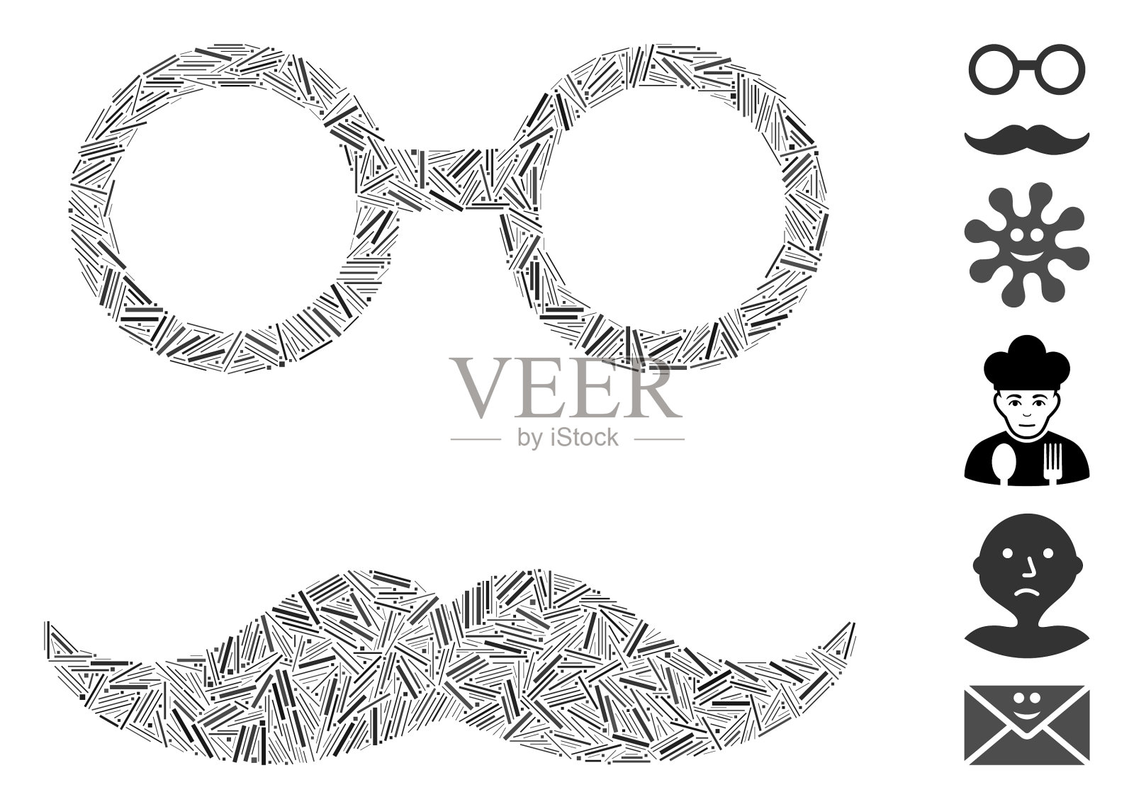 线拼贴爷爷的笑脸图标插画图片素材