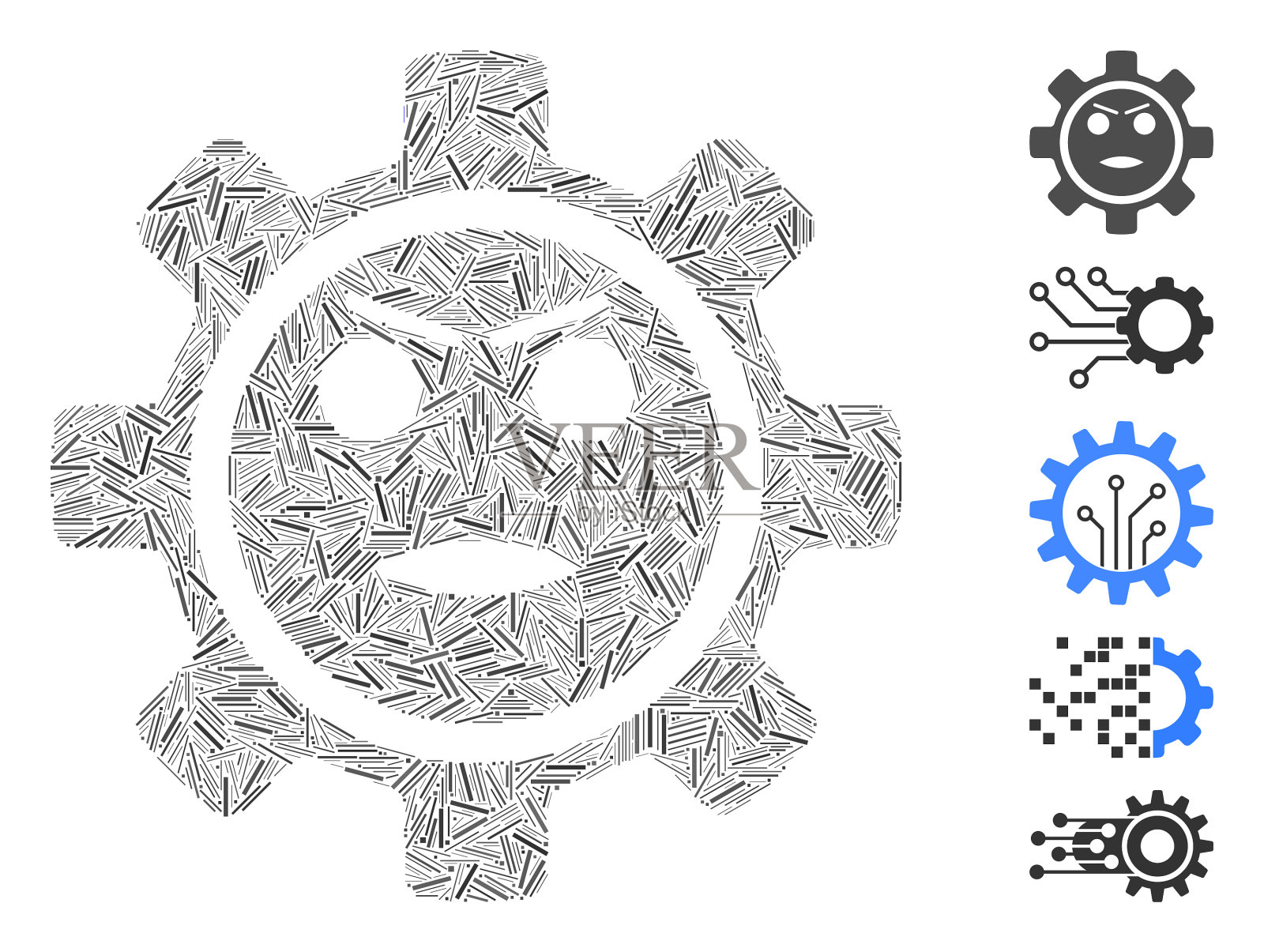 线马赛克齿轮生气的笑脸图标插画图片素材