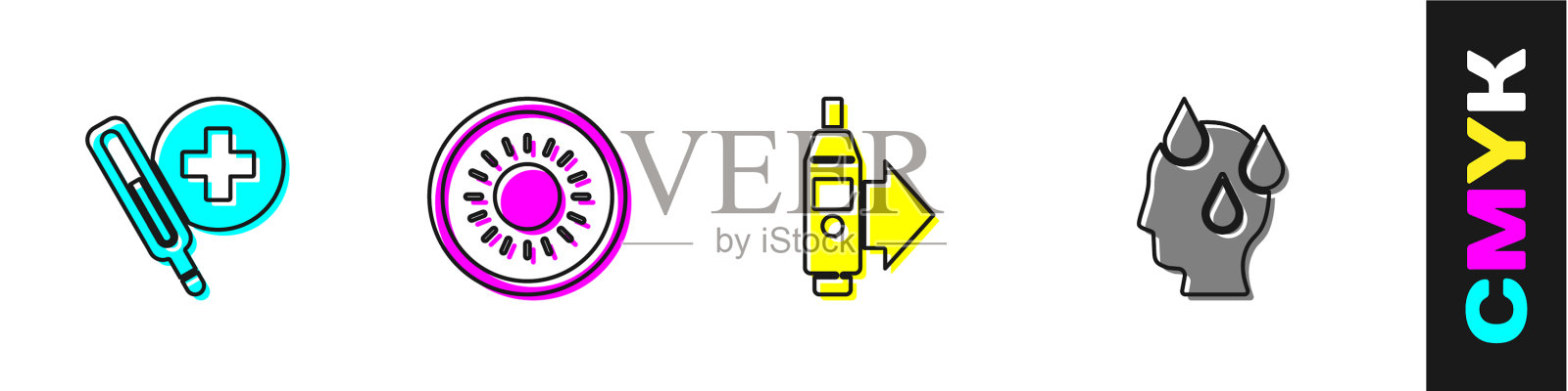 设置医疗体温计太阳数字和高图标素材