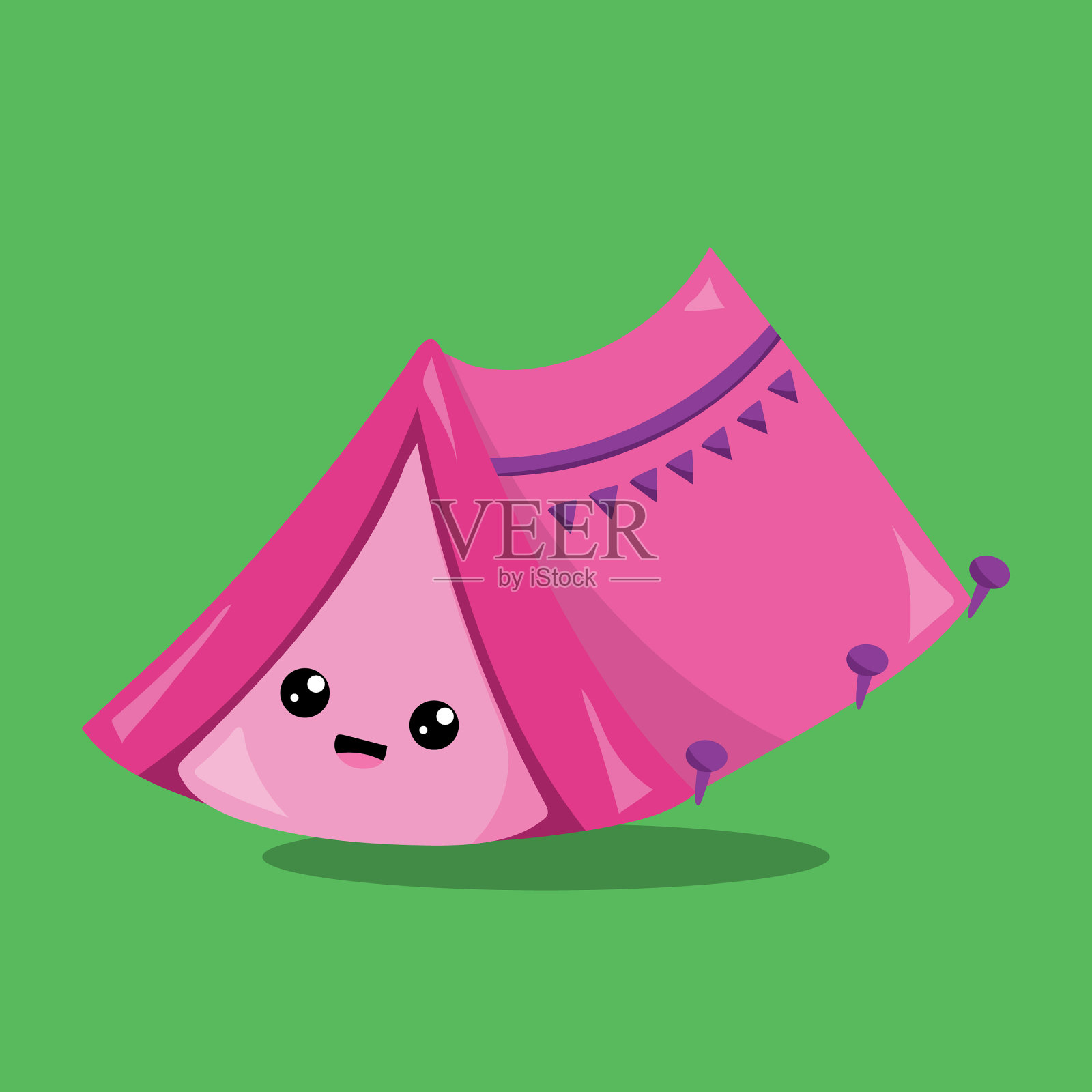 露营者粉色笑脸帐篷07插画图片素材