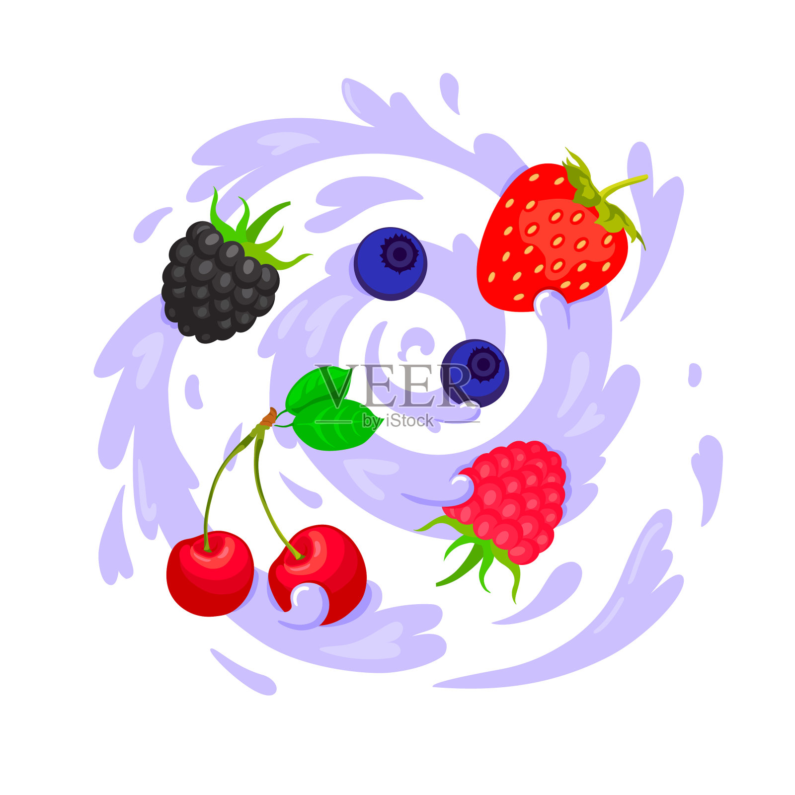 酸奶与新鲜浆果水果冰沙碗插画图片素材